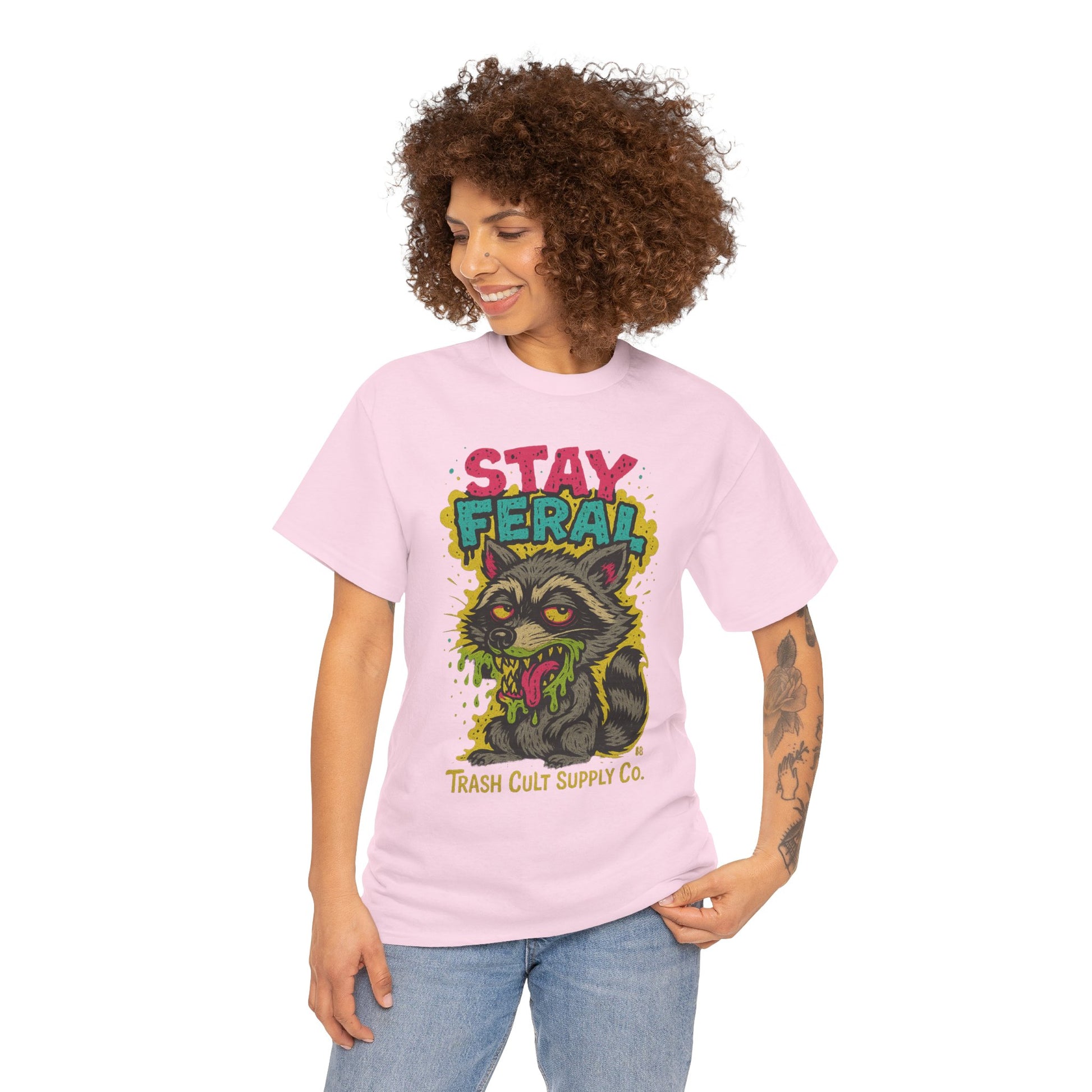 Stay Feral Raccoon Lowbrow Tee – Trash Cult Supply Co. | Gildan 5000
