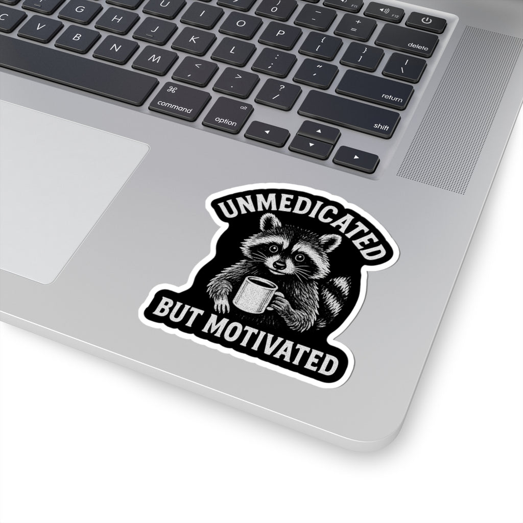 Unmedicated but Motivated Raccoon Stickers, Cute Animal Sticker, Motivational Quote Stickers, Laptop Decor, Fun Gifts, Planner Stickers