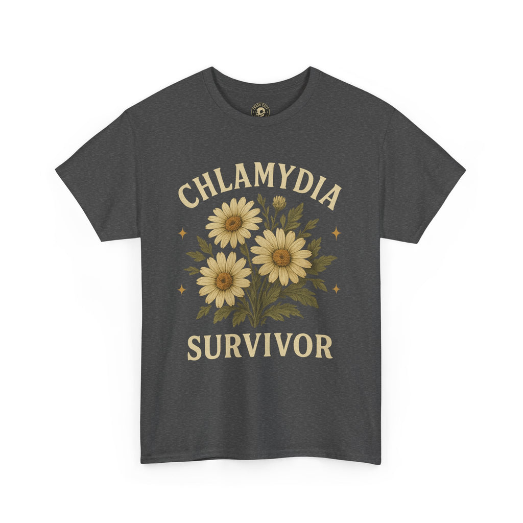 Chlamydia Survivor Vintage Floral Tee – Funny Bold Statement Shirt – Gildan 5000 Unisex Heavy Cotton