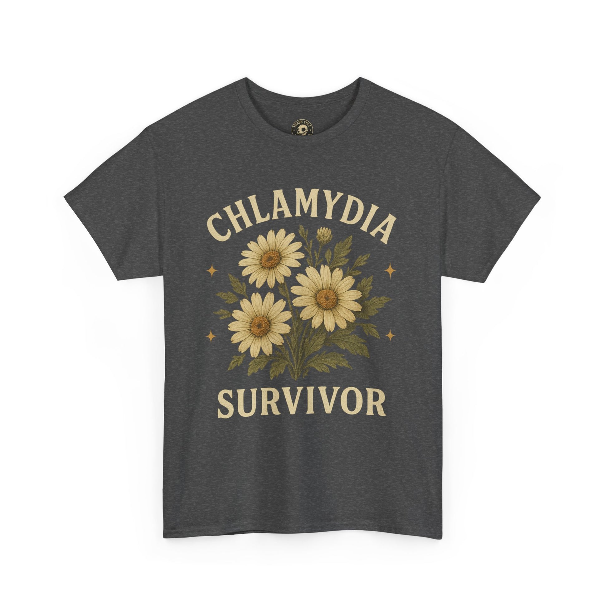 Chlamydia Survivor Vintage Floral Tee – Funny Bold Statement Shirt – Gildan 5000 Unisex Heavy Cotton