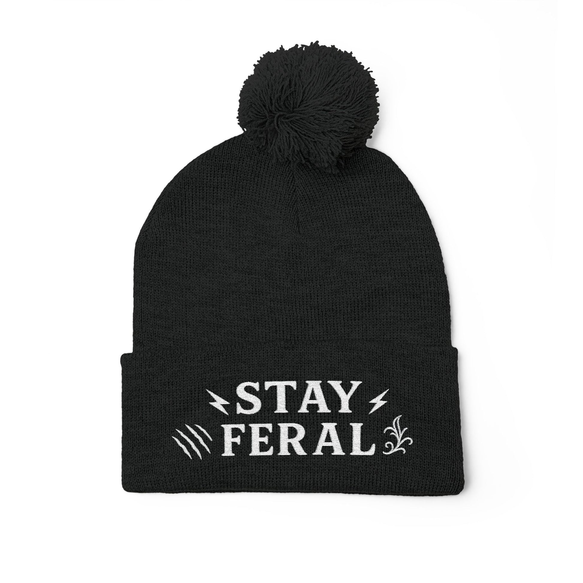 Stay Feral Pom-Pom Knit Cap, Cozy Winter Beanie, Embroidered Hats for Adventurers, Gift for Outdoorsy Friends, Stylish Cold Weather [...]