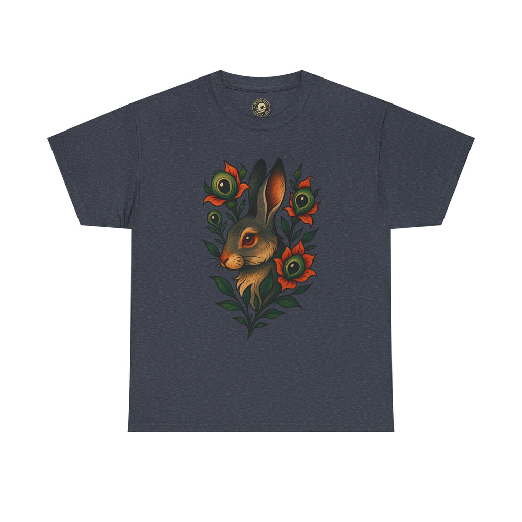 Whimsical Rabbit Floral Tee, Nature Lover Gift, Casual Wear, Eco-Friendly Fashion, Unique Graphic T-Shirt, Year-Round Style