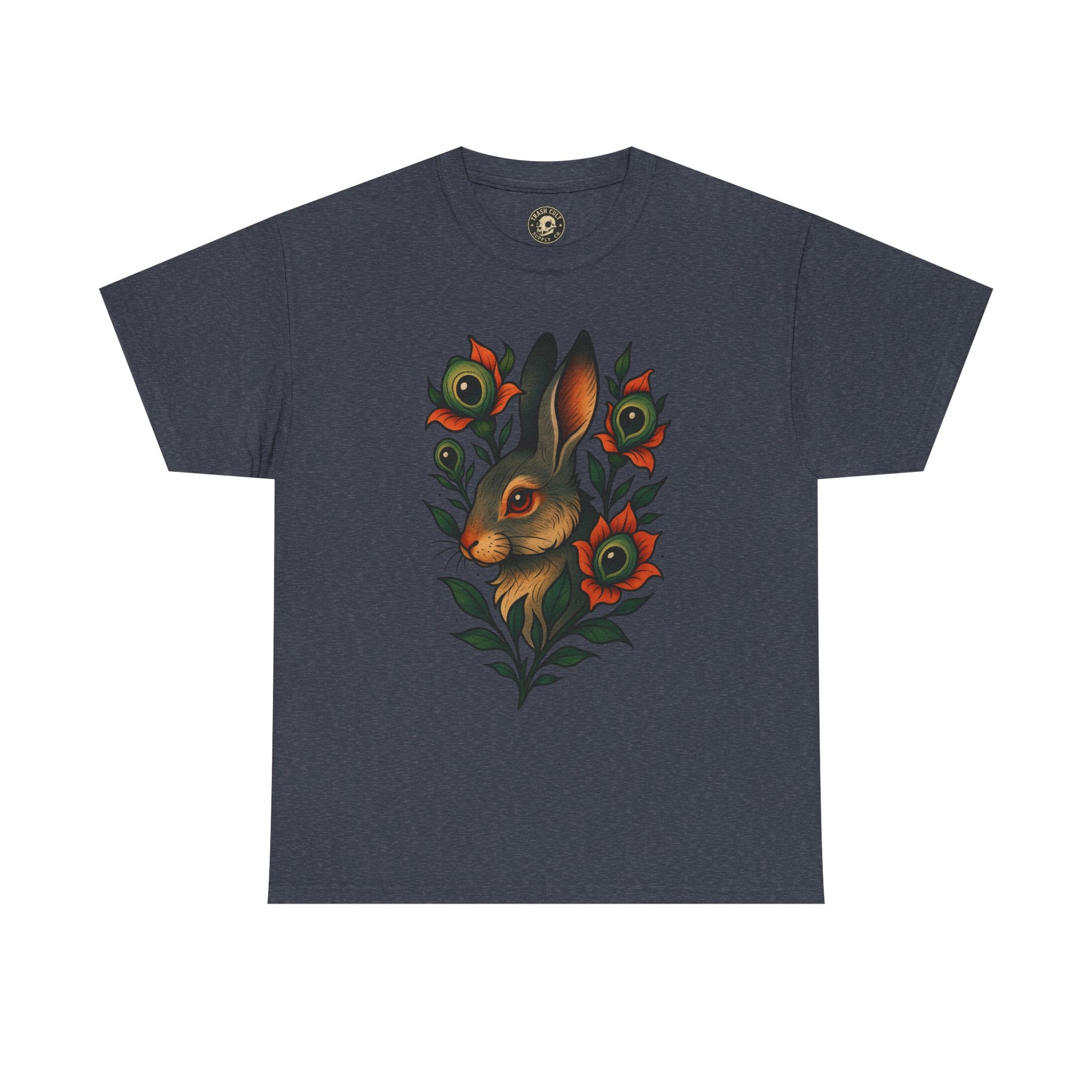 Whimsical Rabbit Floral Tee, Nature Lover Gift, Casual Wear, Eco-Friendly Fashion, Unique Graphic T-Shirt, Year-Round Style