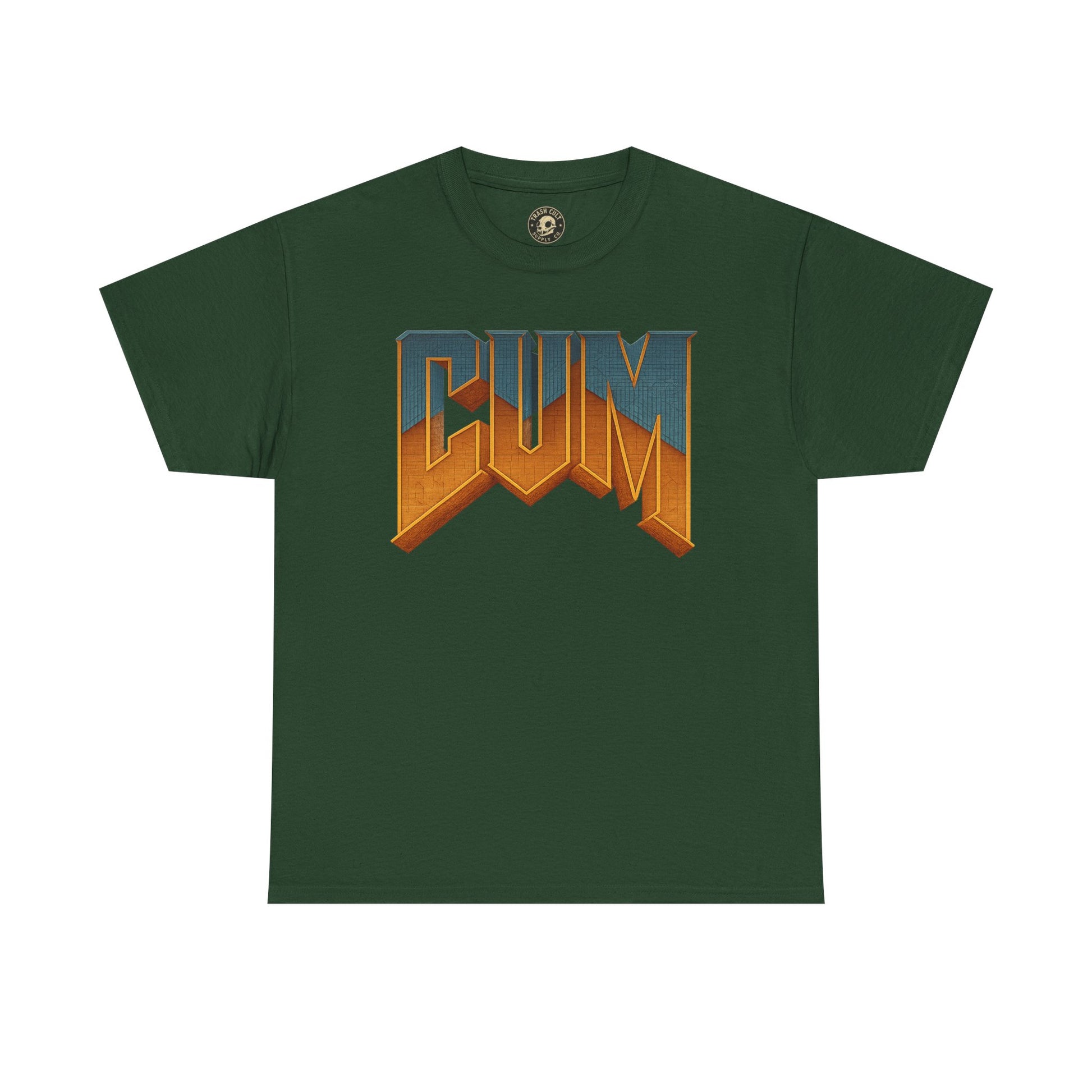 CUM Parody Metal Logo Shirt – Doom-Inspired Retro Gamer Tee on Gildan 5000