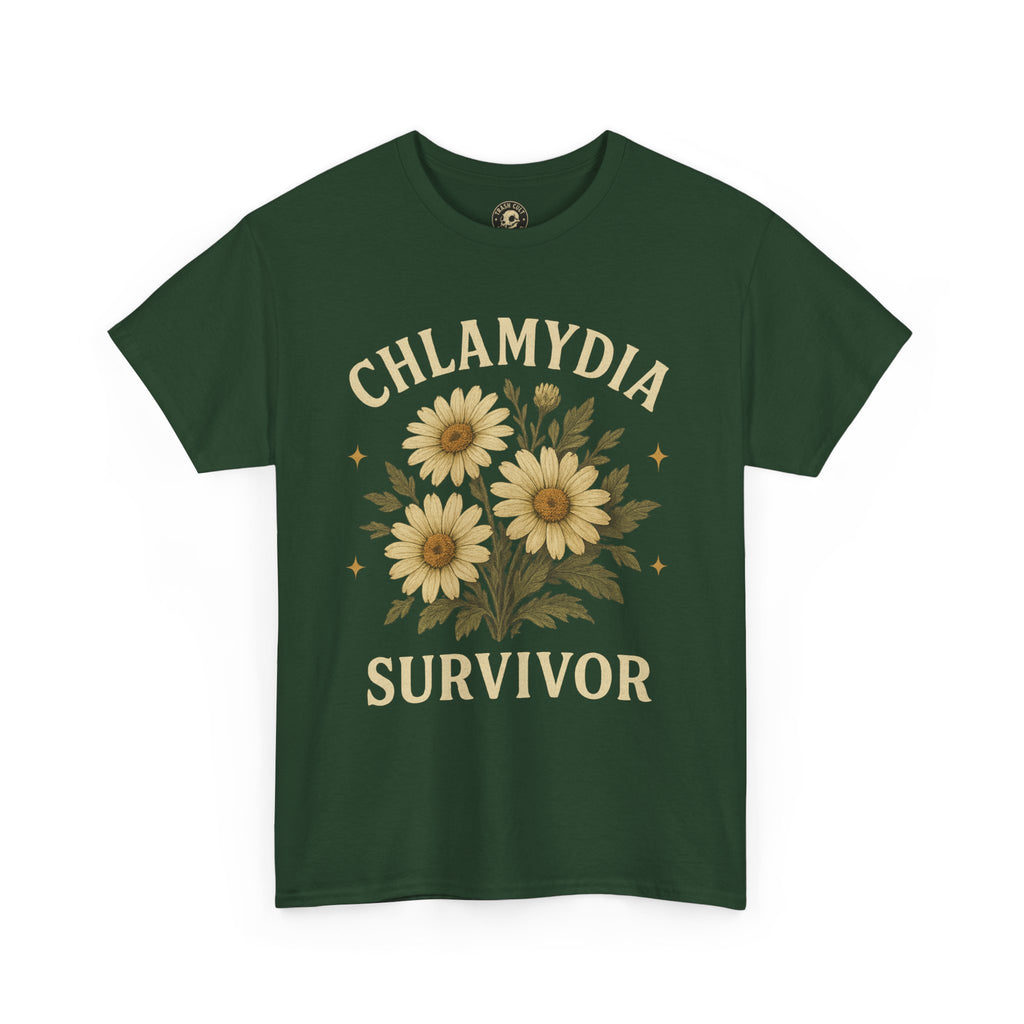 Chlamydia Survivor Vintage Floral Tee – Funny Bold Statement Shirt – Gildan 5000 Unisex Heavy Cotton