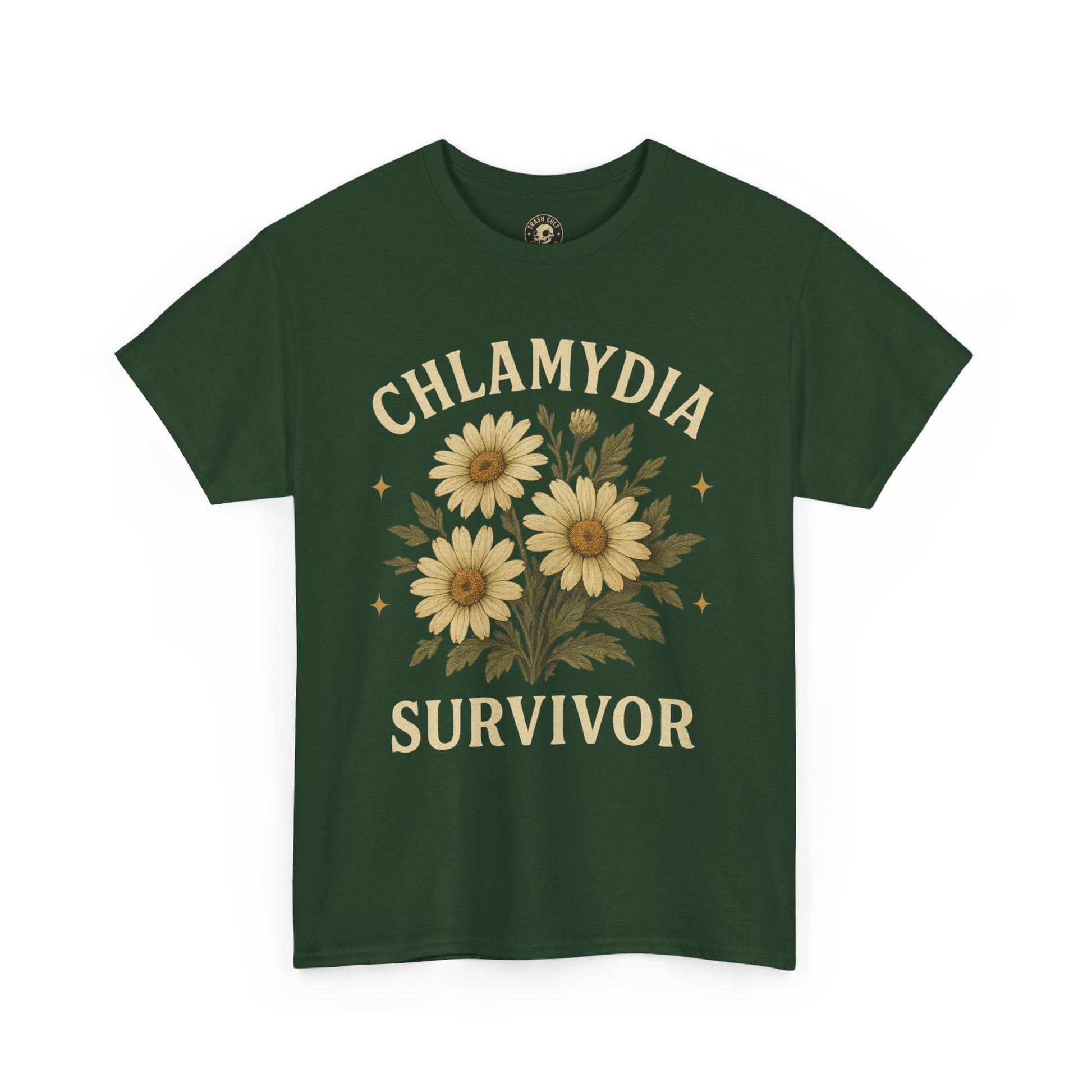 Chlamydia Survivor Vintage Floral Tee – Funny Bold Statement Shirt – Gildan 5000 Unisex Heavy Cotton