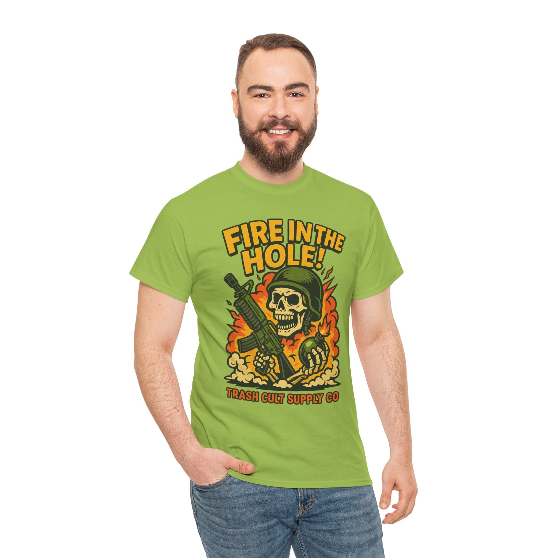 Fire in the Hole! Skeleton Soldier T-Shirt – Trash Cult Supply Co. | Gildan 5000 Combat Graphic Tee