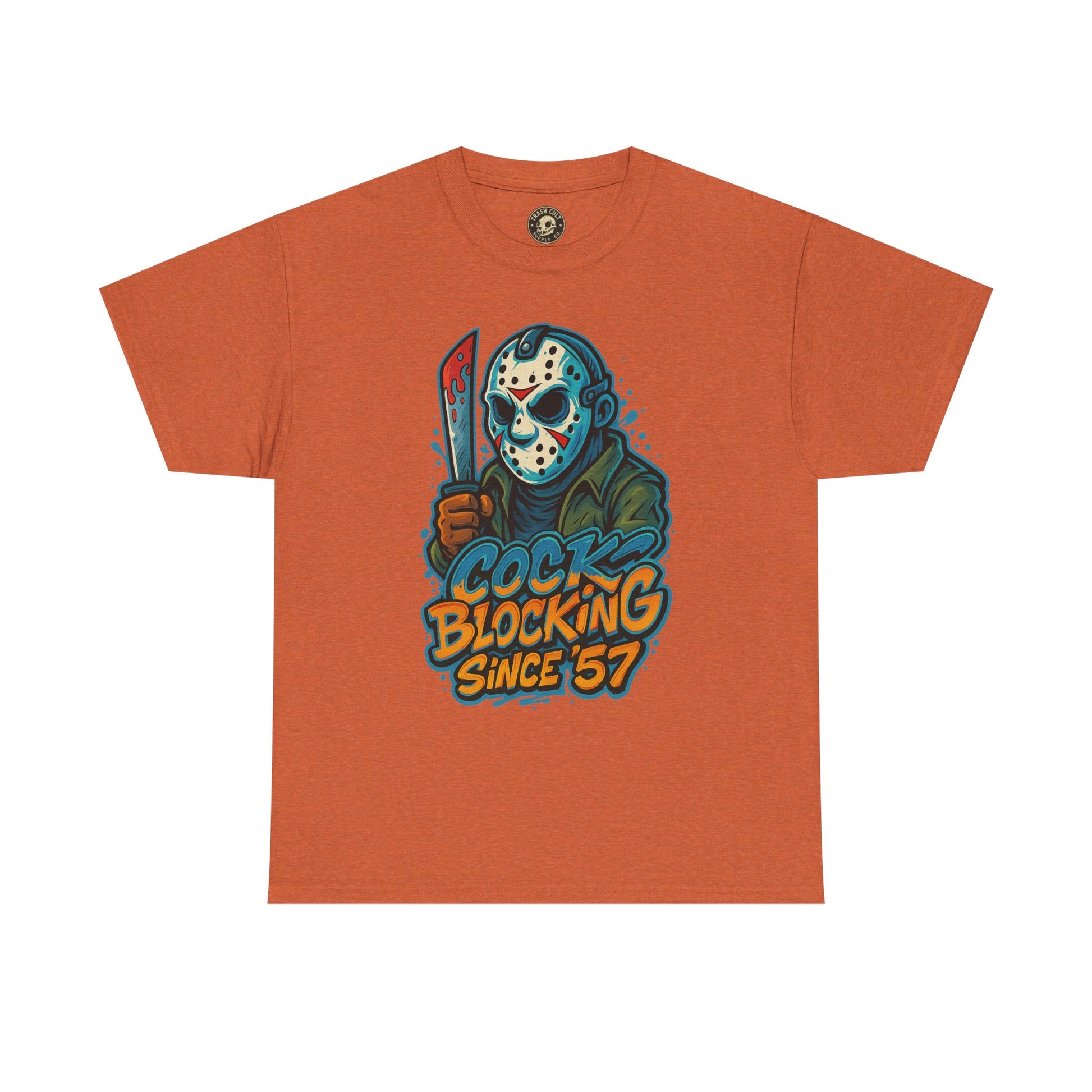 Jason Voorhees “Cock Blocking Since ’57” Funny Horror T-Shirt – Gildan 5000 | Slasher Meme Graphic Tee