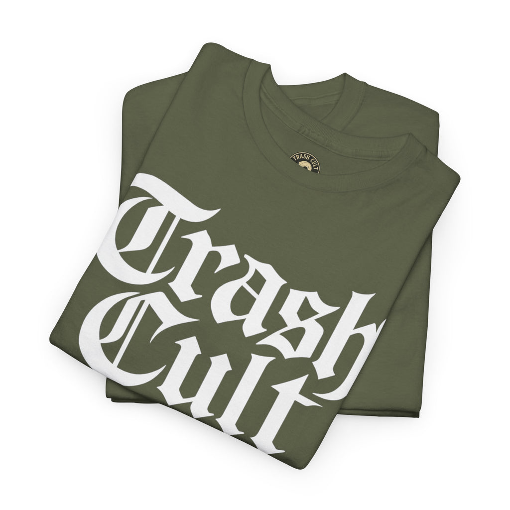 Trash Cult Gothic Logo Shirt – White Cyber Gothic Print on Gildan 5000