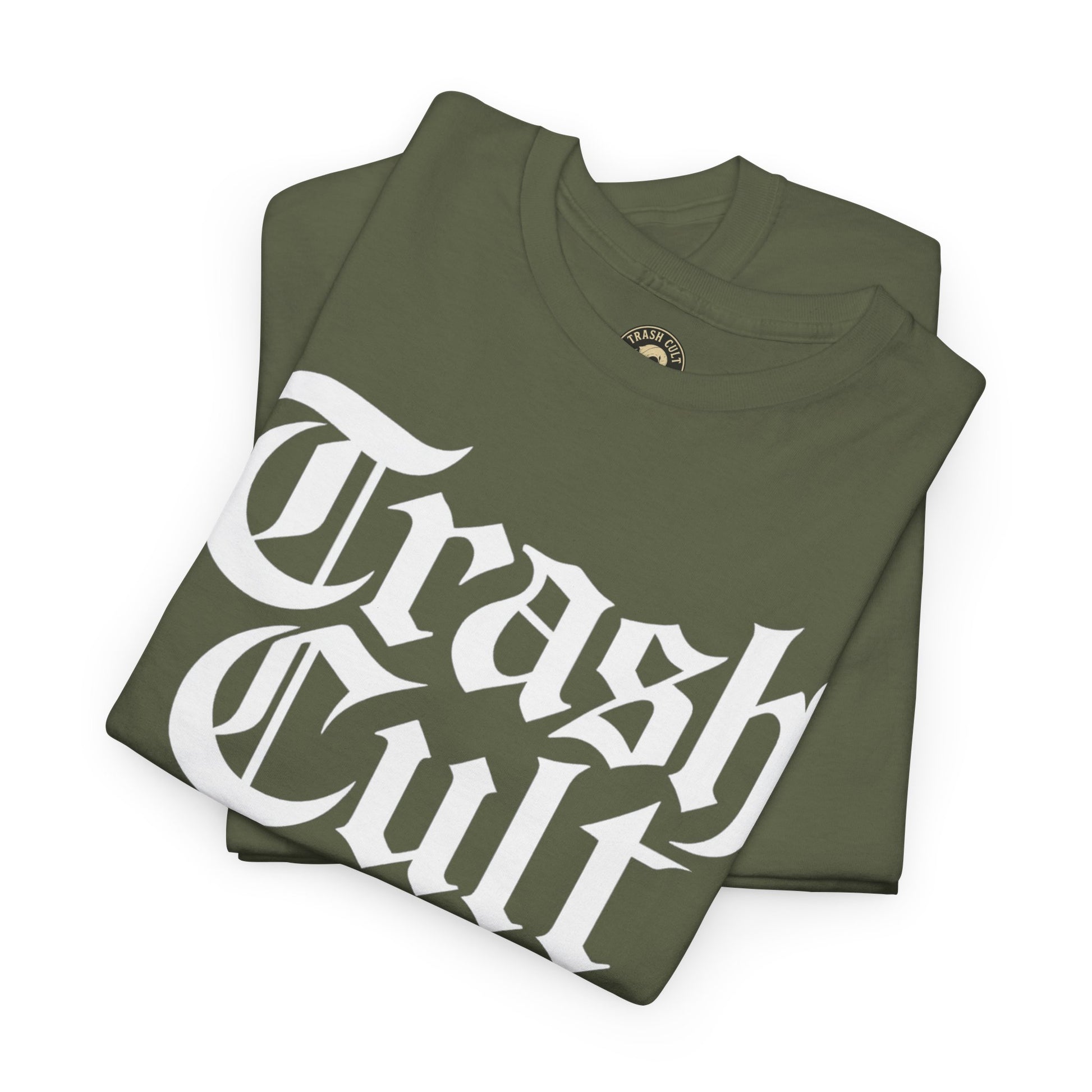 Trash Cult Gothic Logo Shirt – White Cyber Gothic Print on Gildan 5000