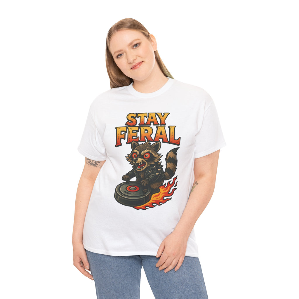 Stay Feral Roomba Raccoon T-Shirt – Bold New School Tattoo Style | Trash Cult Supply Co
