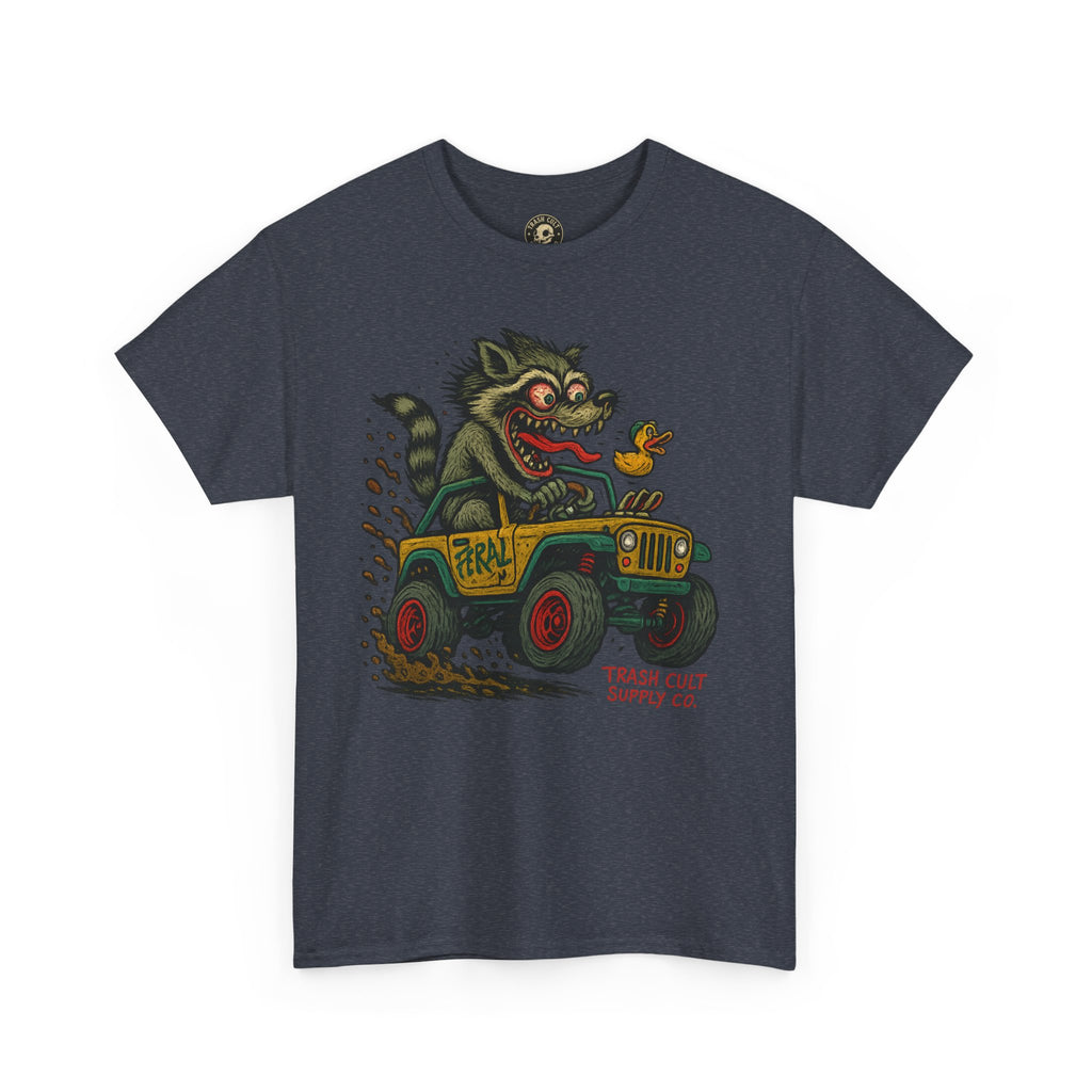 Feral Jeep Raccoon Shirt – Ed Roth Style Off-Road Chaos | Trash Cult Supply Co | Gildan 5000 Tee