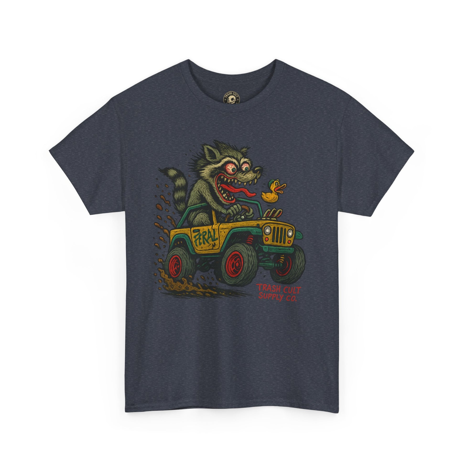 Feral Jeep Raccoon Shirt – Ed Roth Style Off-Road Chaos | Trash Cult Supply Co | Gildan 5000 Tee