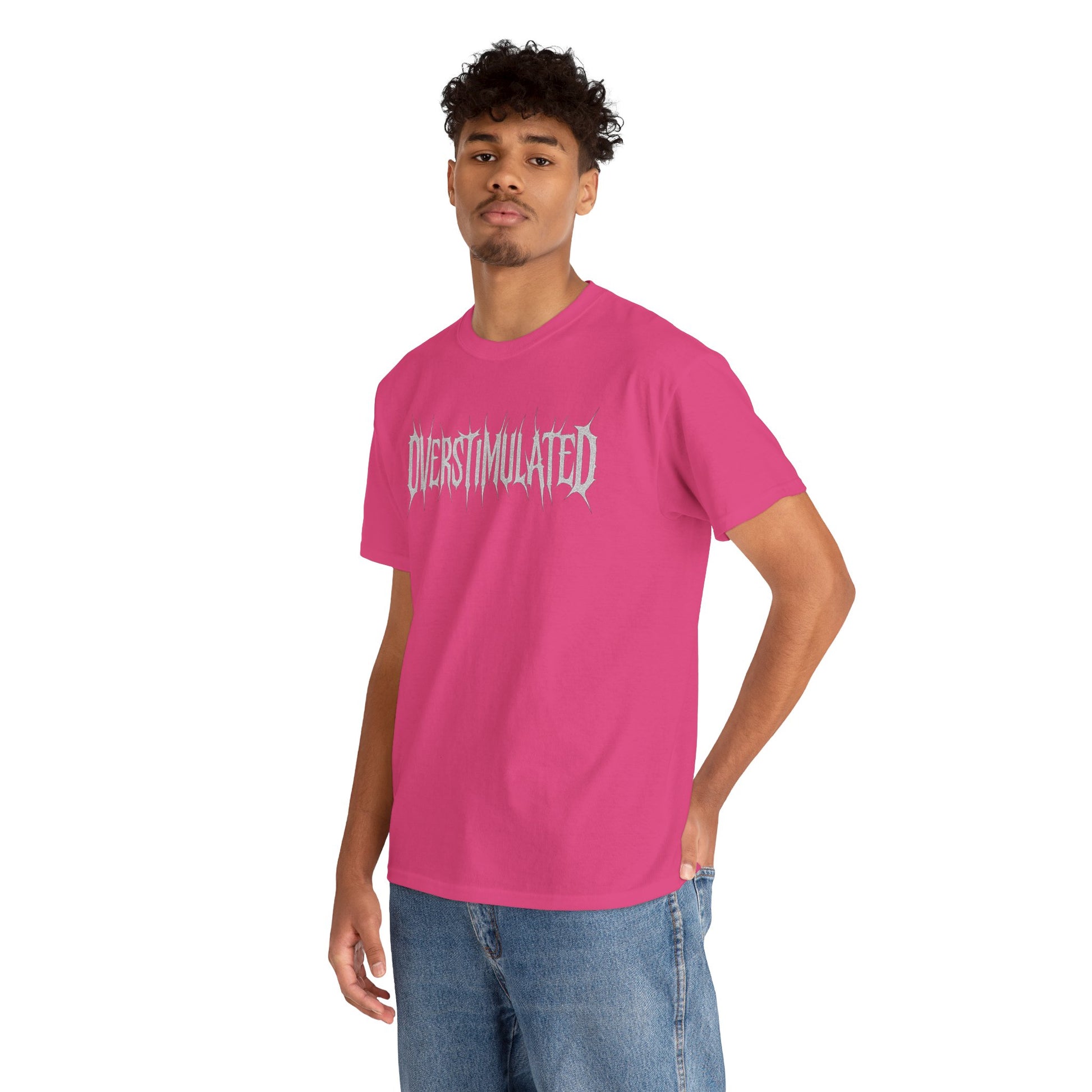 OVERSTIMULATED Metalcore Grunge Shirt – White on Black Distressed Font Tee