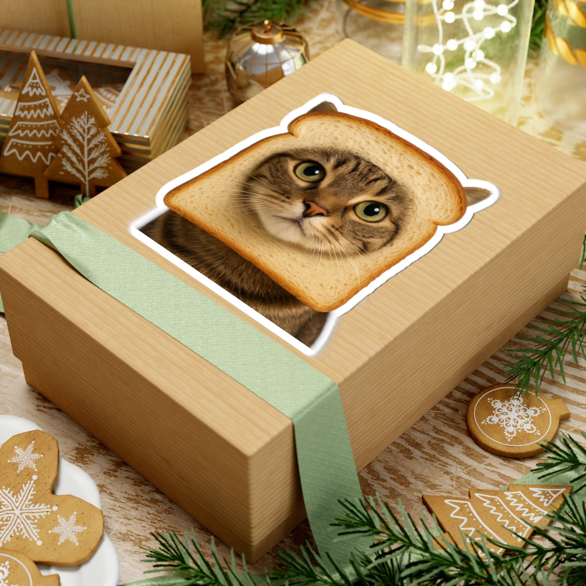 In Bread Cat Kiss Cut Sticker – Funny Realistic Cat Meme – Bread Face Kitty Decal