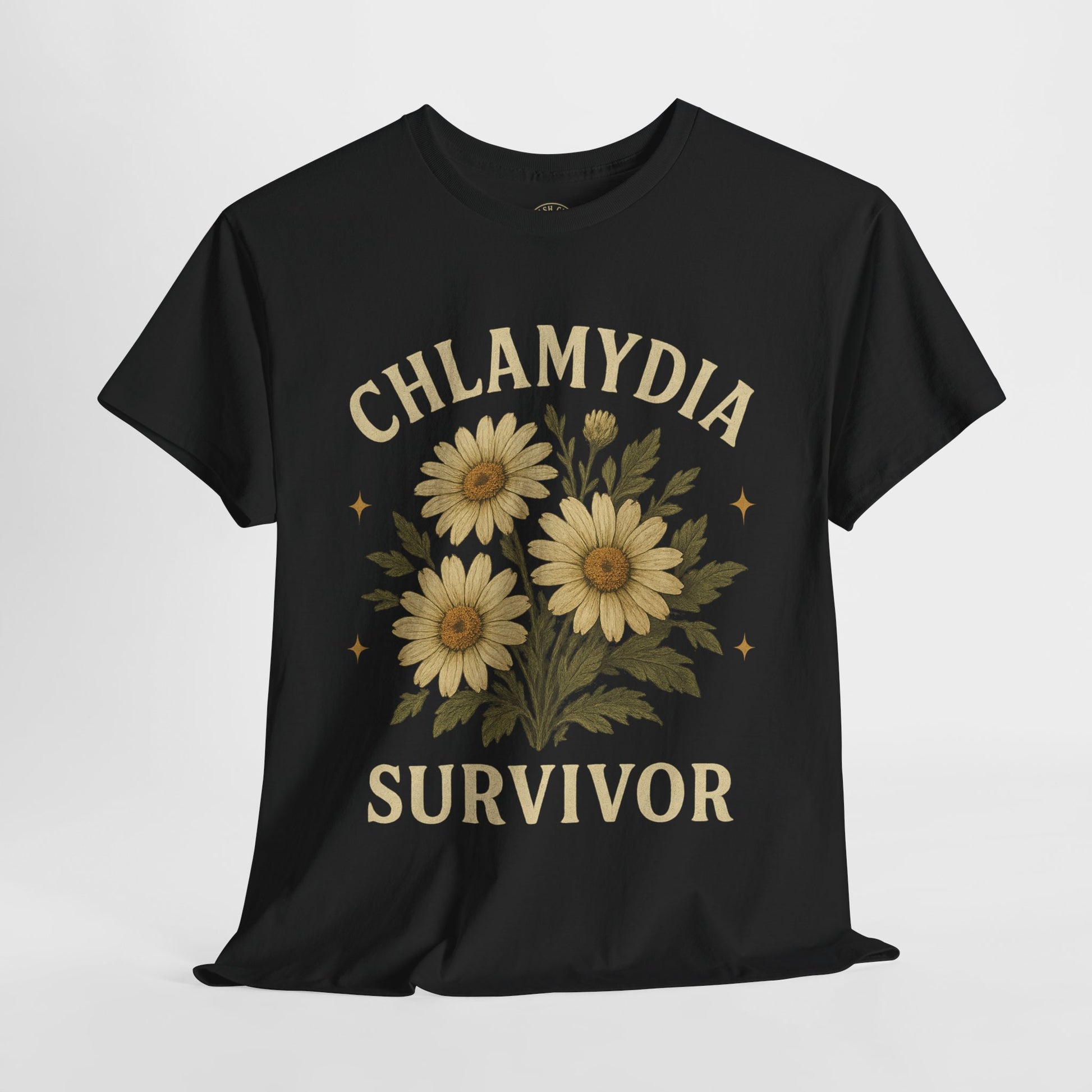 Chlamydia Survivor Vintage Floral Tee – Funny Bold Statement Shirt – Gildan 5000 Unisex Heavy Cotton