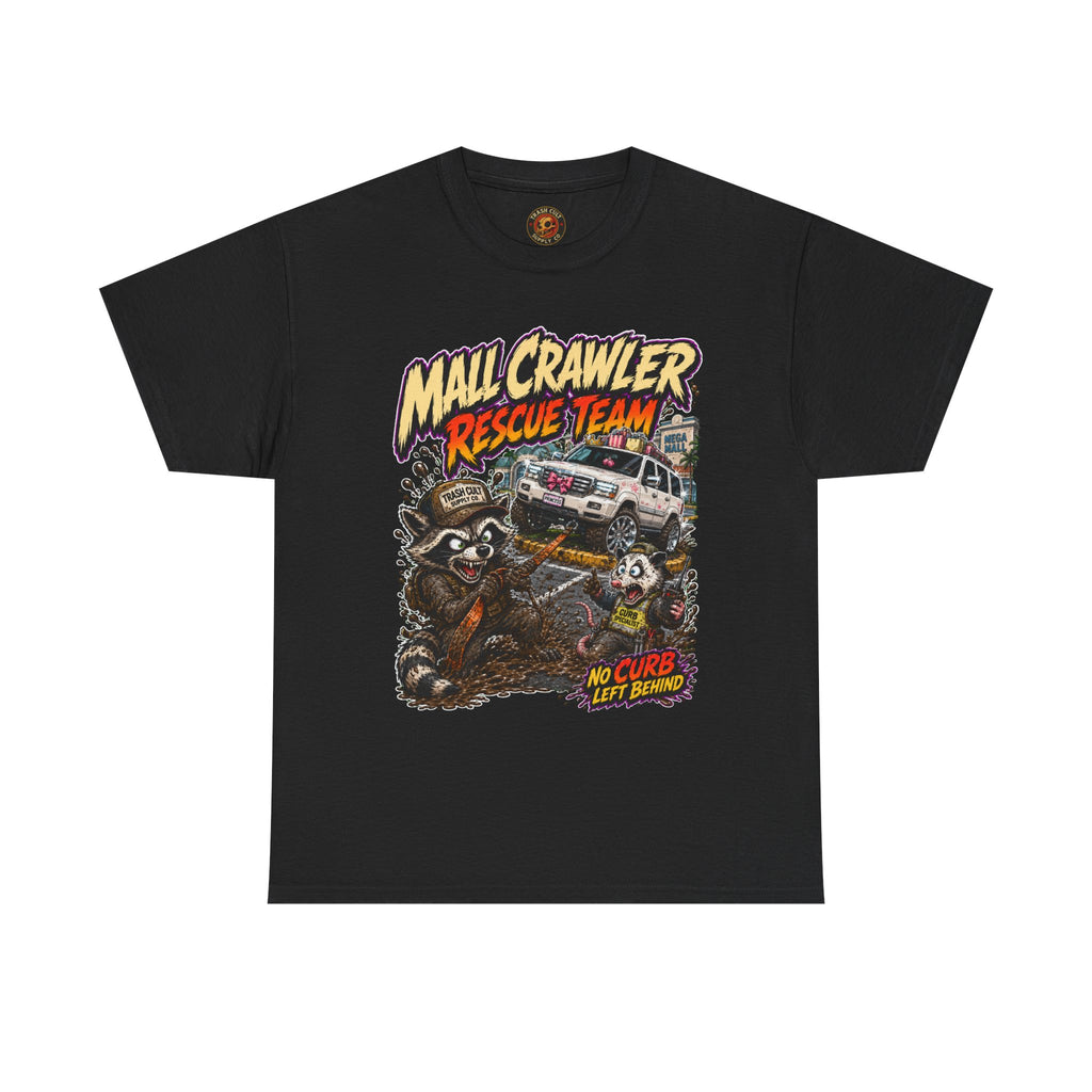 Mall Crawler Rescue Team T‑Shirt — Vintage Raccoon Rescue Graphic Tee (“No Curb Left Behind”)