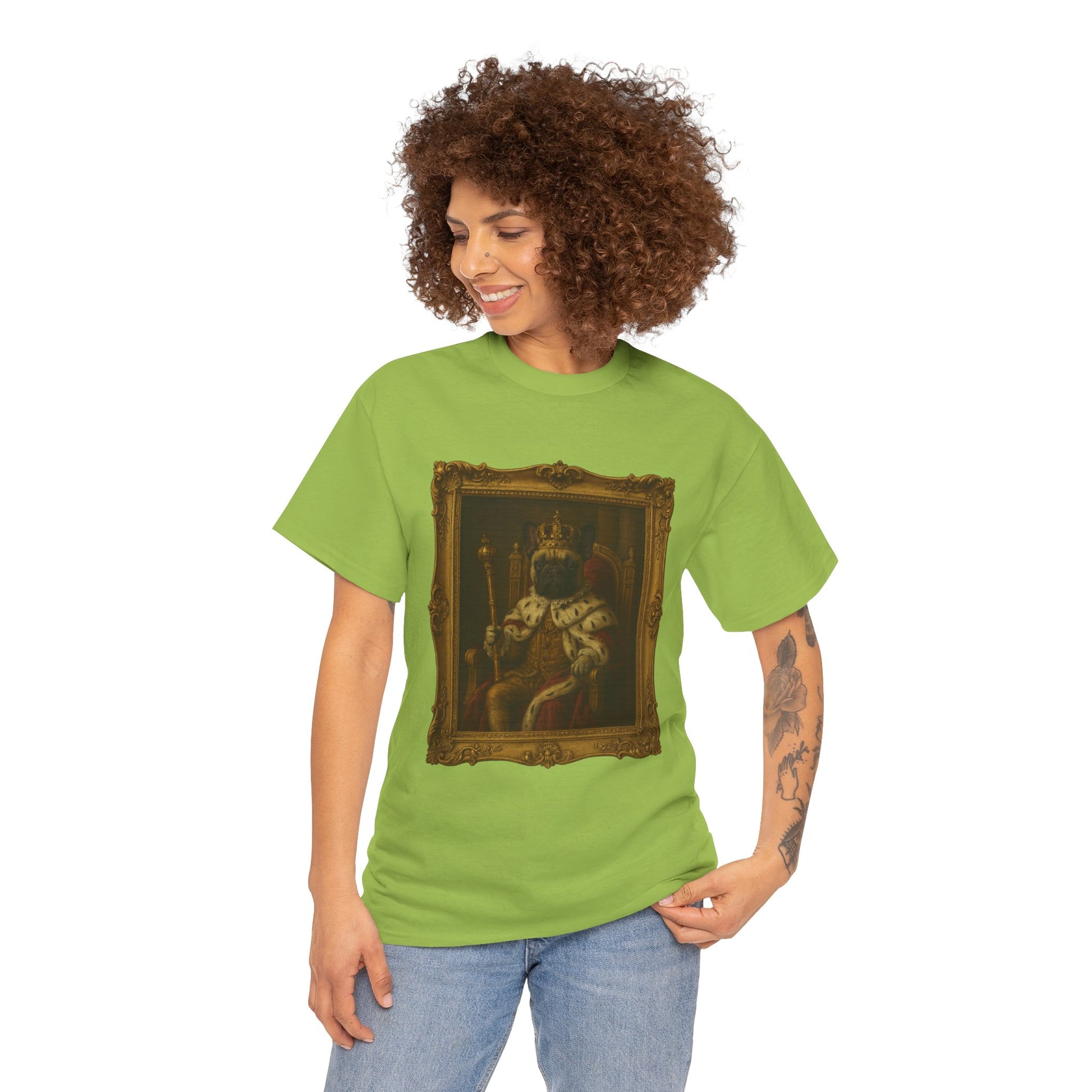 French Bulldog King Baroque Portrait Shirt – Funny Royal Dog Tee – Gildan 5000 Unisex Heavy Cotton
