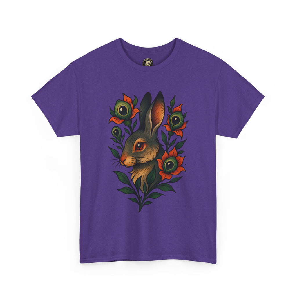 Whimsical Rabbit Floral Tee, Nature Lover Gift, Casual Wear, Eco-Friendly Fashion, Unique Graphic T-Shirt, Year-Round Style