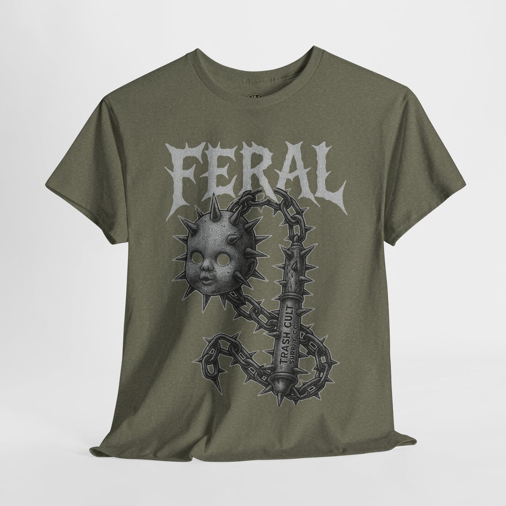 FERAL Spiked Doll Flail Tee – Halftone Gothic Weapon Shirt | Trash Cult Supply Co. | Gildan 5000