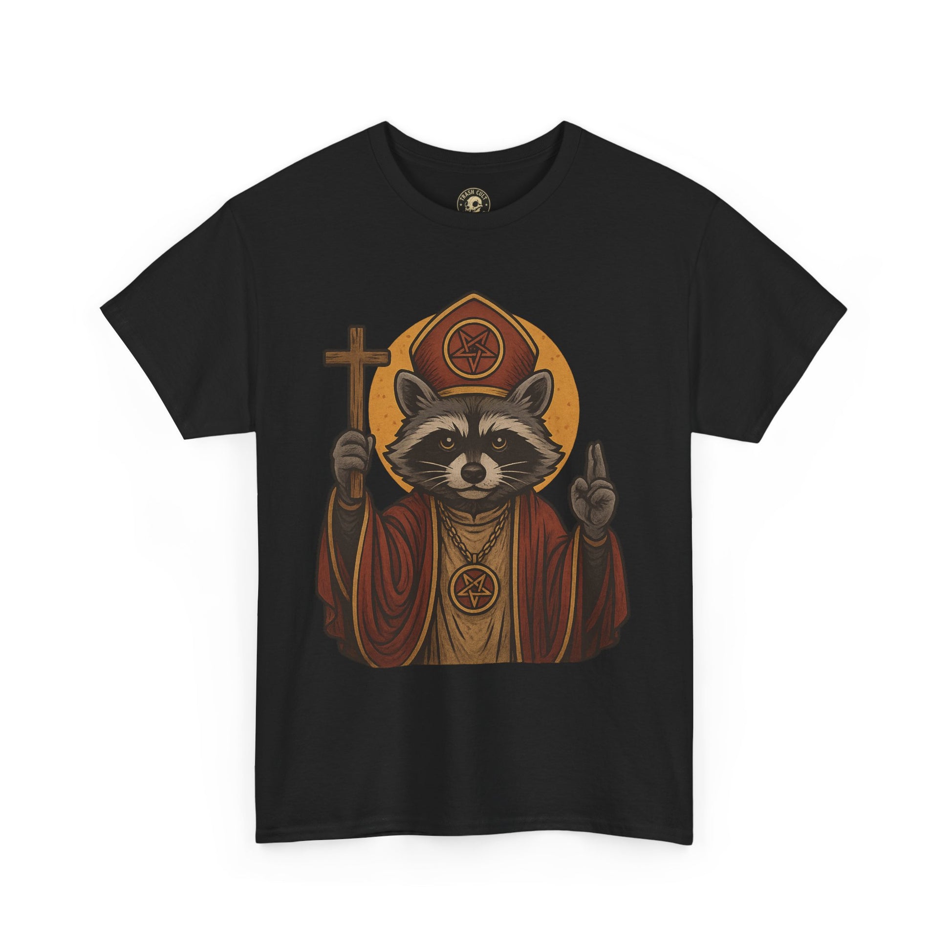 Holy Raccoon Pope Shirt – Funny Cult Priest Graphic Tee – Gildan 5000 Unisex