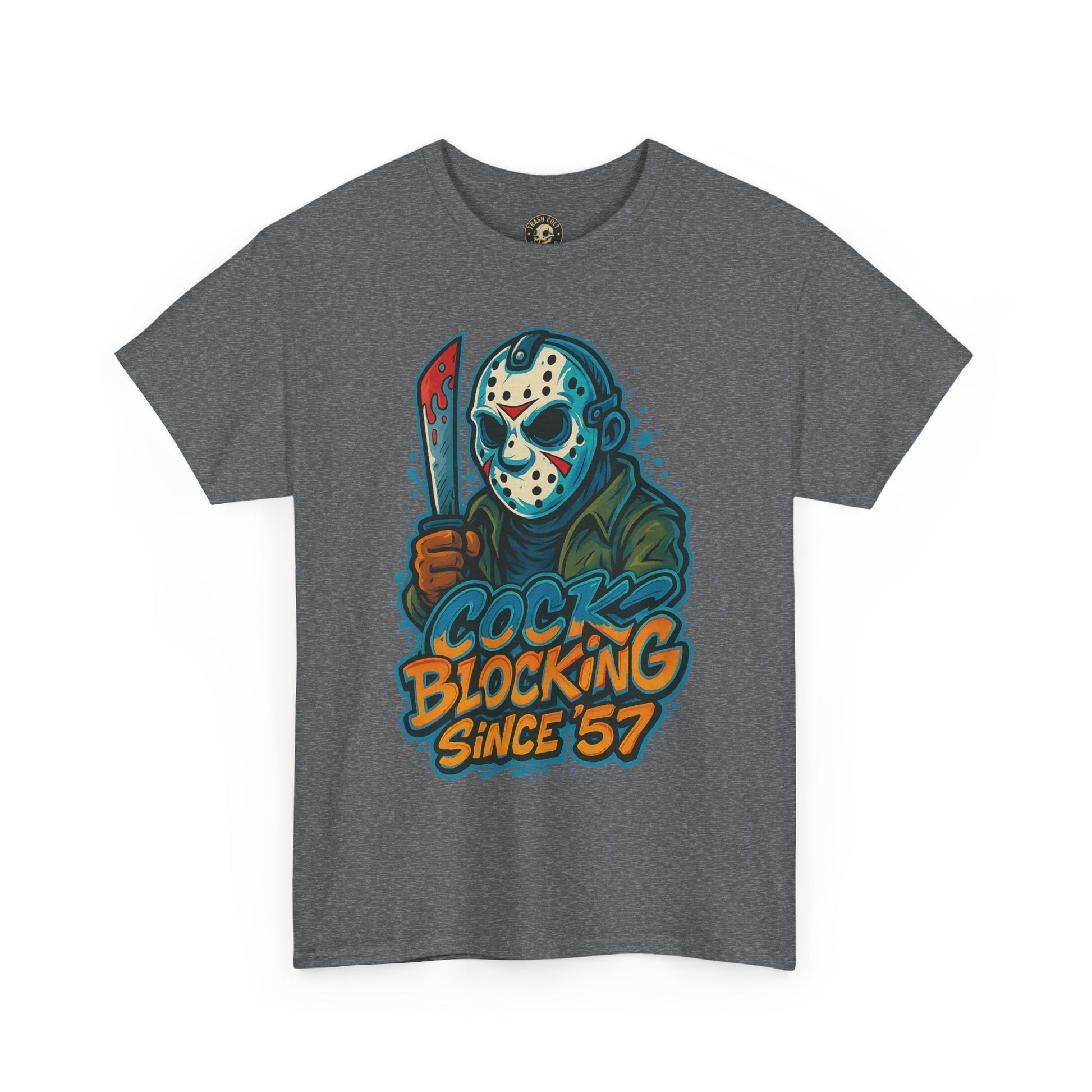 Jason Voorhees “Cock Blocking Since ’57” Funny Horror T-Shirt – Gildan 5000 | Slasher Meme Graphic Tee
