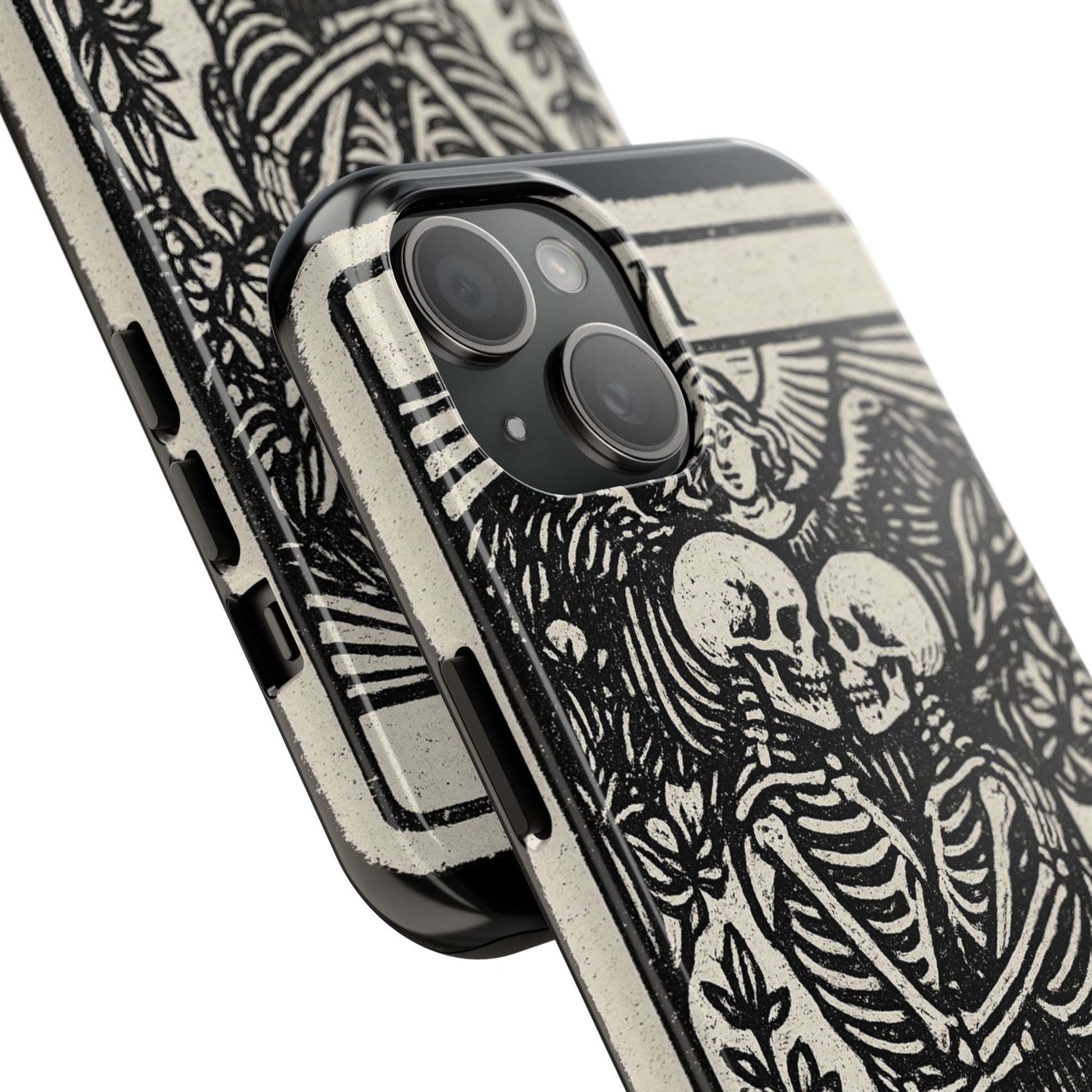 Tough Phone Case with Skeleton Lovers Design, Gothic Phone Cover, Unique Couples Gift, Halloween Accessory, Edgy Tech Design