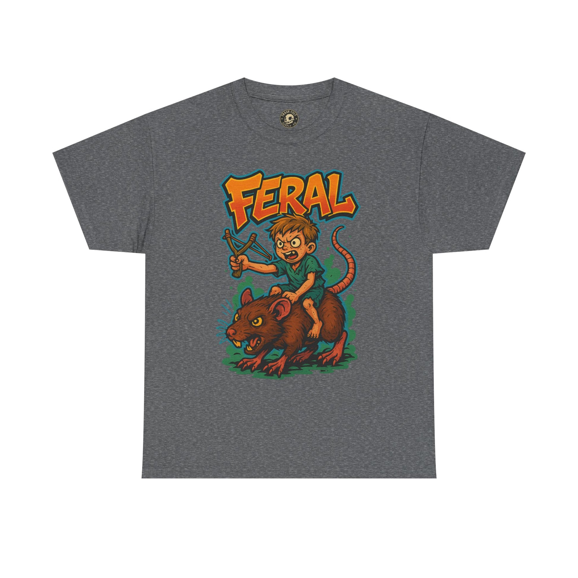 FERAL Graffiti Rat Rider T-Shirt – Bold New School Streetwear | Gildan 5000 Chaos Graphic Tee