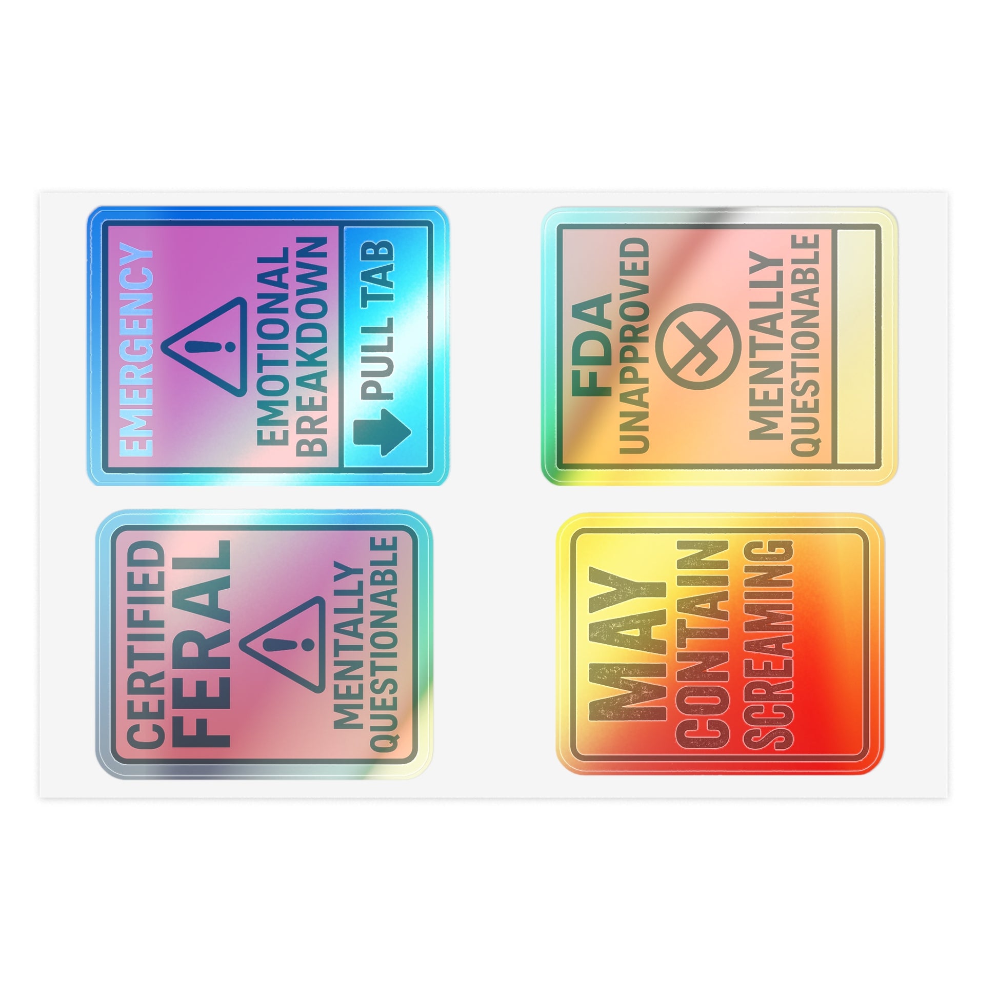 Feral Sticker Sheet Bundle – 10 Bold Mental Health & Chaos-Themed Stickers | Transparent, White & Holographic Vinyl