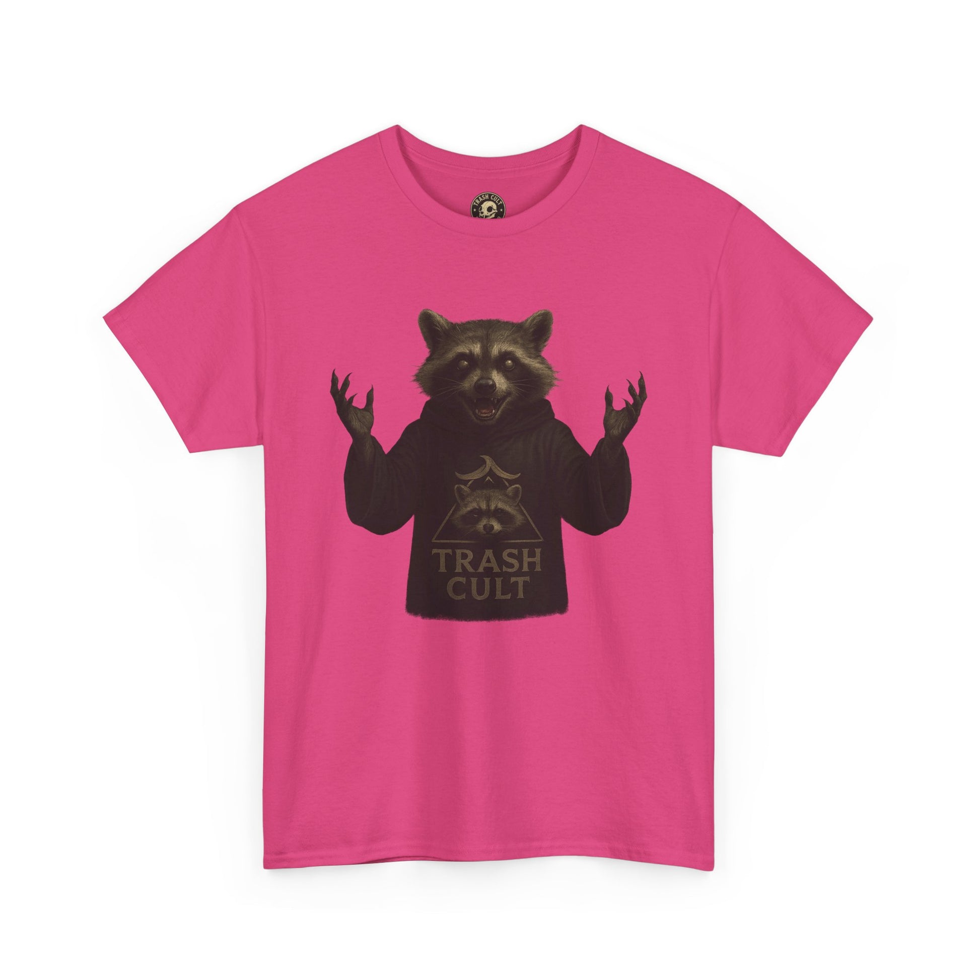 Raccoon Cult Leader Shirt – Trash Cult Unhinged Mascot Tee for Dark Fabrics | Gildan 5000