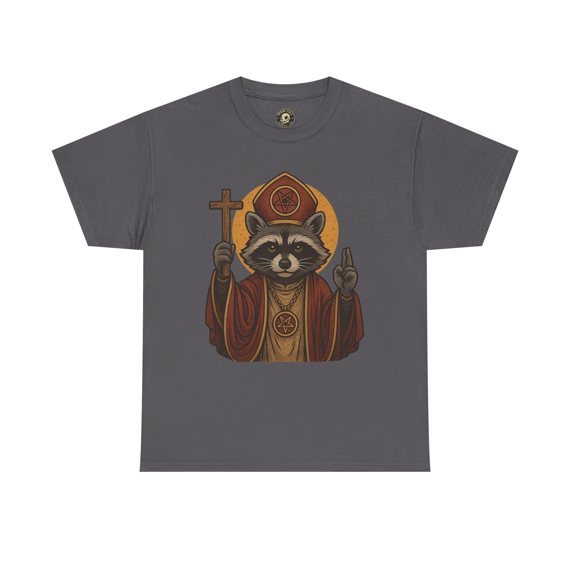 Holy Raccoon Pope Shirt – Funny Cult Priest Graphic Tee – Gildan 5000 Unisex