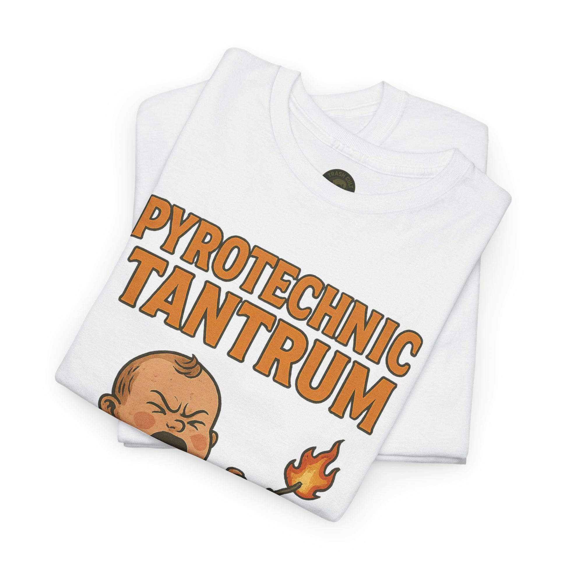 Pyrotechnic Tantrum T-Shirt – Explosive Baby Humor Graphic | Trash Cult Supply Co. | Gildan 5000 Tee