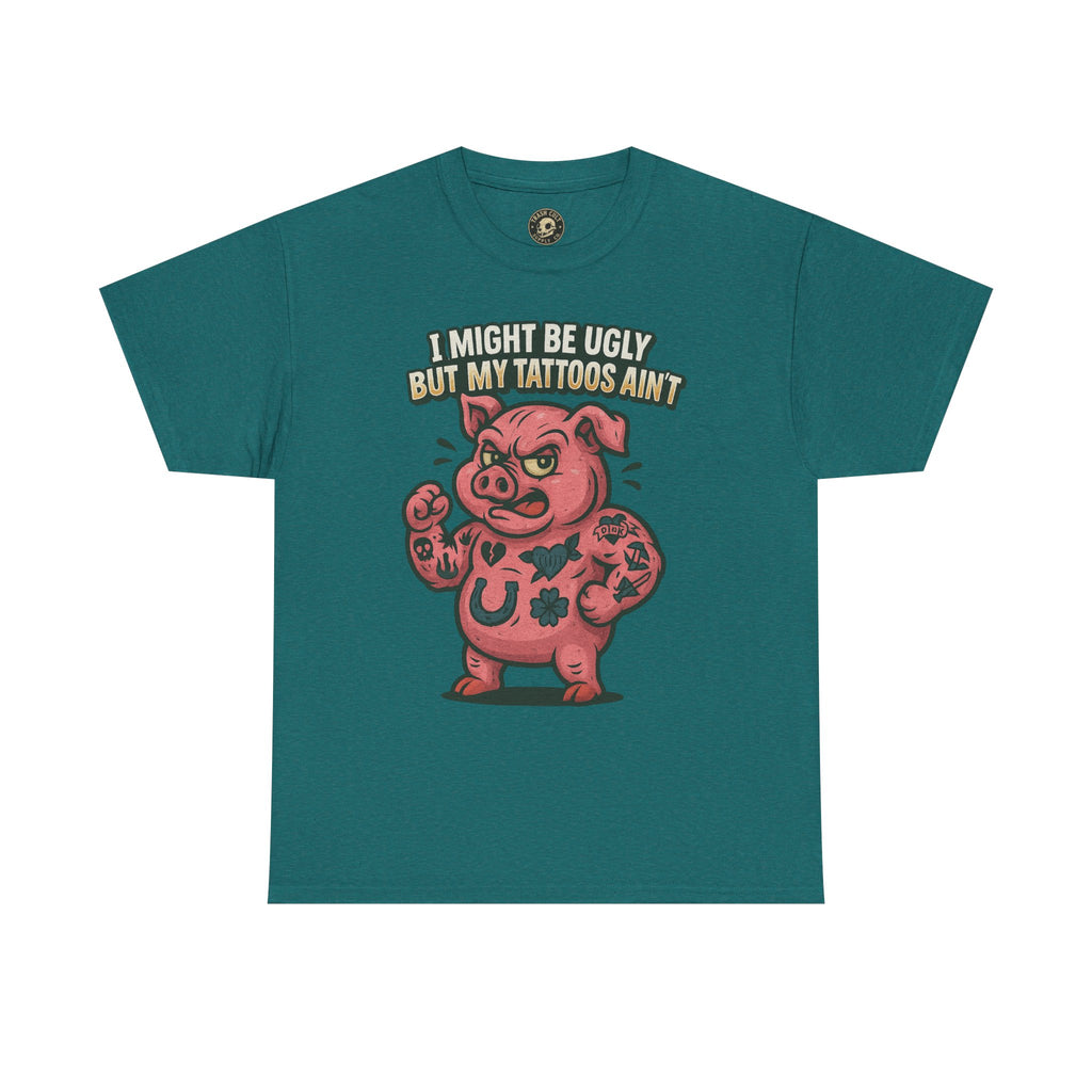 Funny Pig Tattoo Unisex Heavy Cotton Tee, Graphic Shirt, Gift for Tattoo Lovers, Casual Wear, Humor Tees