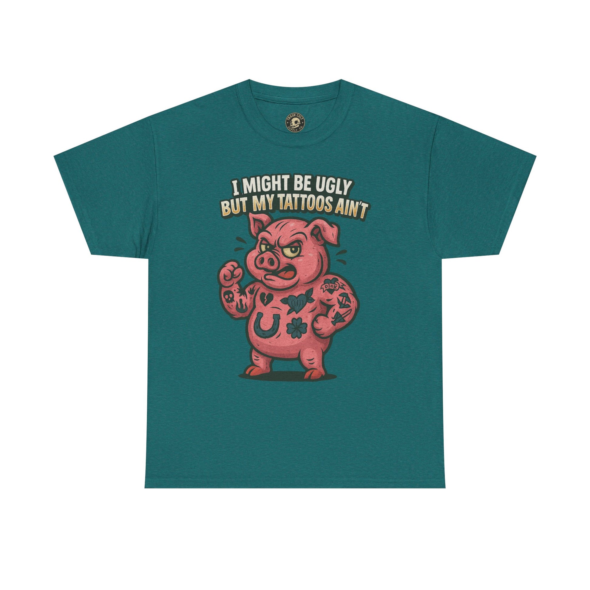Funny Pig Tattoo Unisex Heavy Cotton Tee, Graphic Shirt, Gift for Tattoo Lovers, Casual Wear, Humor Tees