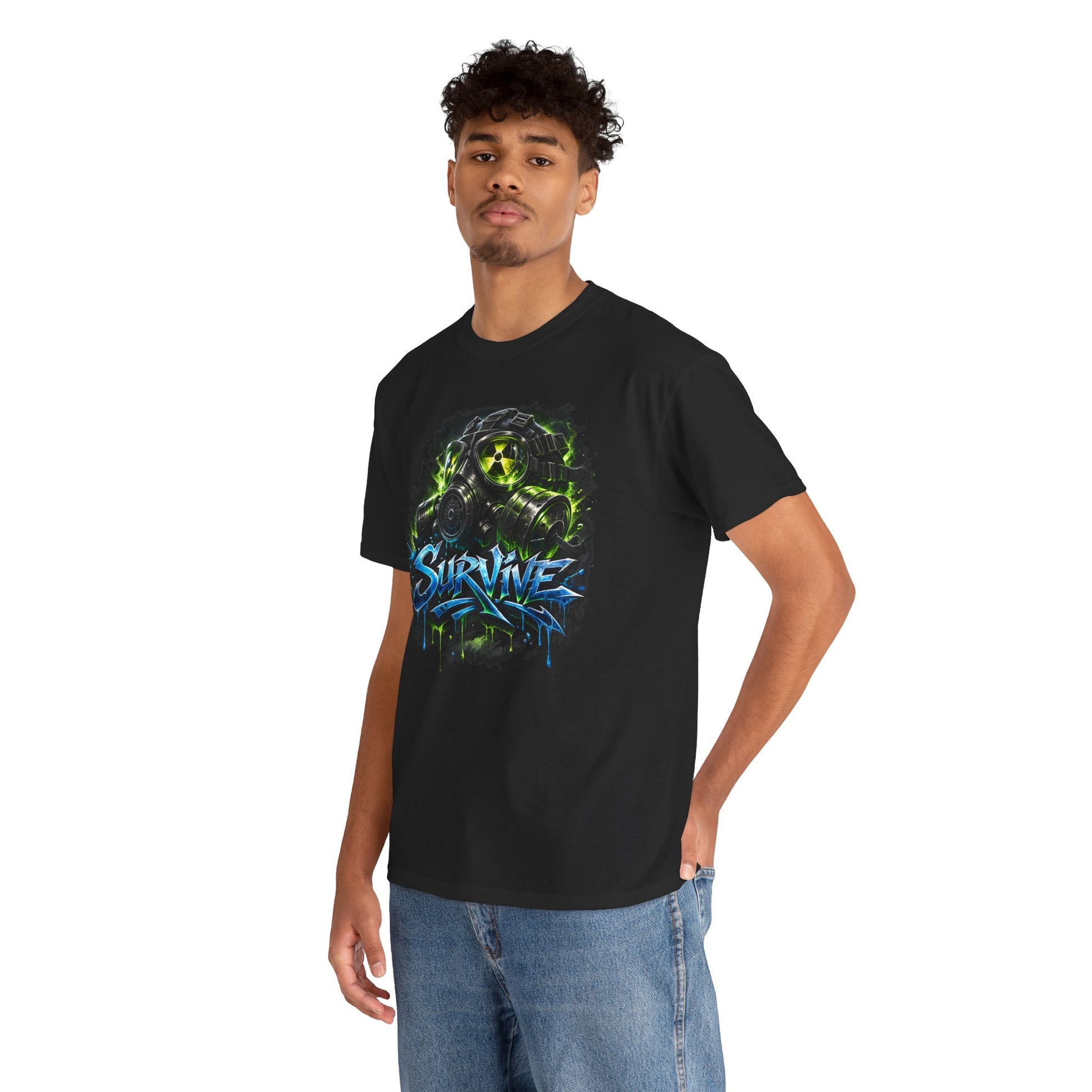 Survive Gas Mask T-Shirt — Post-Apocalyptic Gaming Tee