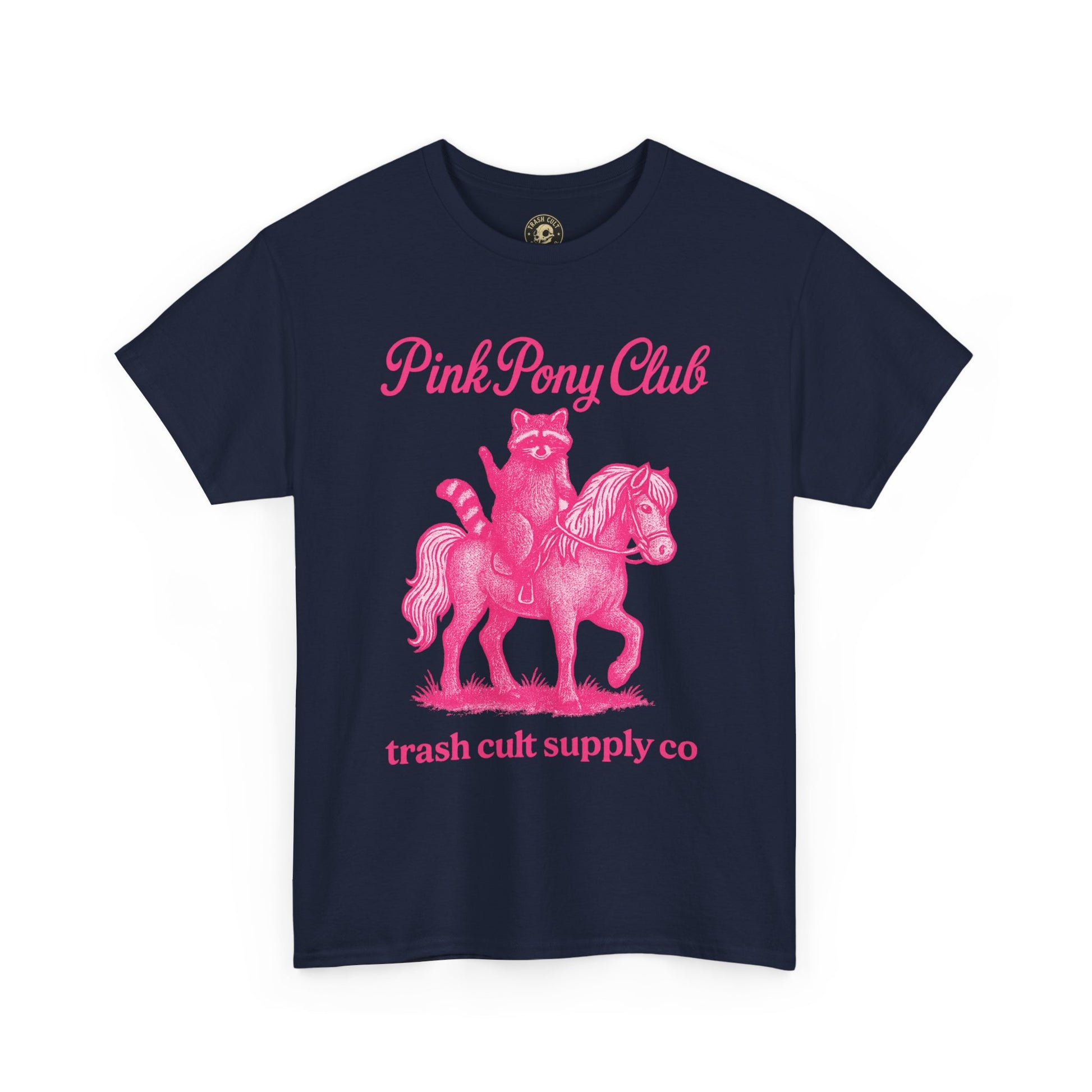 Pink Pony Club Raccoon Riding Pony Shirt – Vintage Hot Pink Halftone Tee by Trash Cult Supply Co