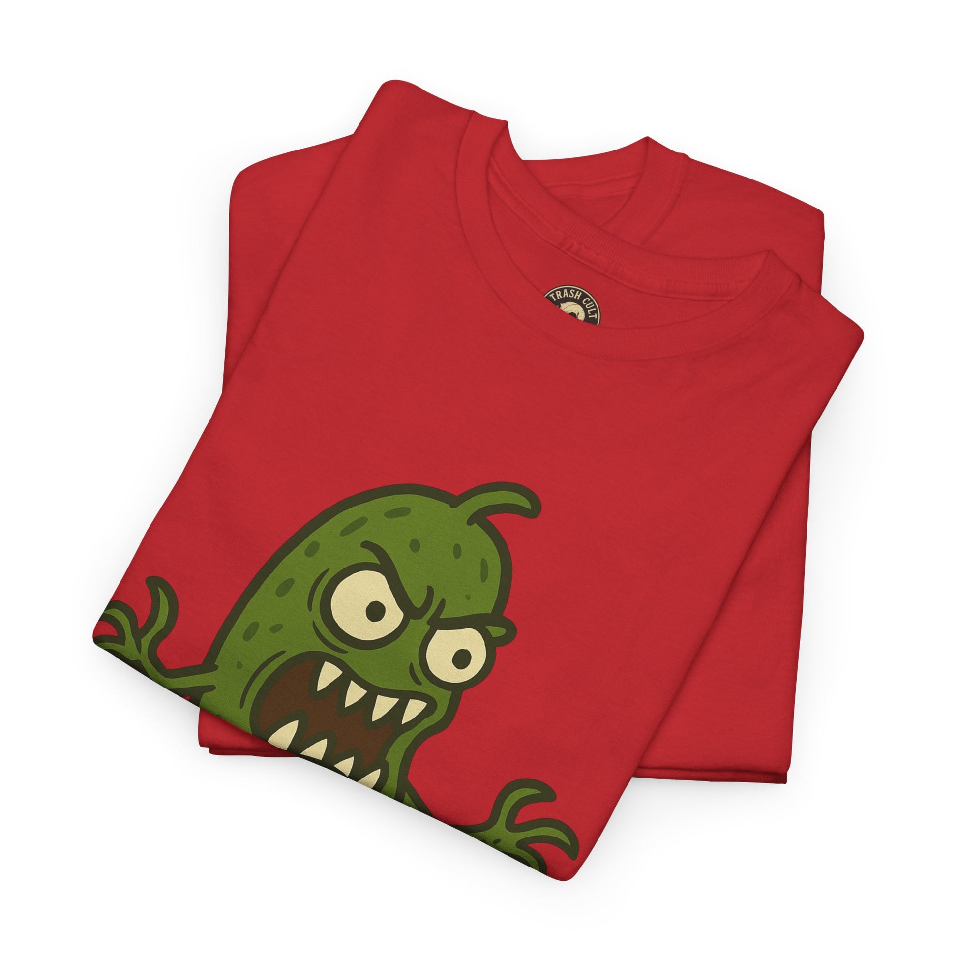 Feral Pickle Cartoon Tee – Trashcore Angry Pickle Shirt – Gildan 5000 Unisex Heavy Cotton