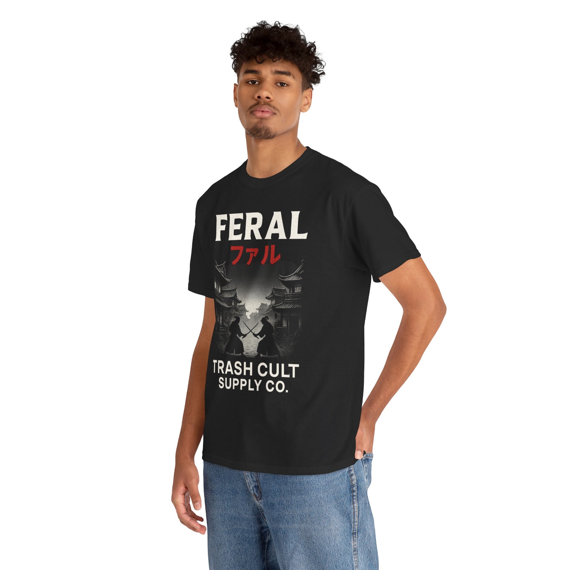 FERAL Samurai Shirt – Japanese Village & Warrior Graphic | Trash Cult Supply Co | Gildan 5000 Tee