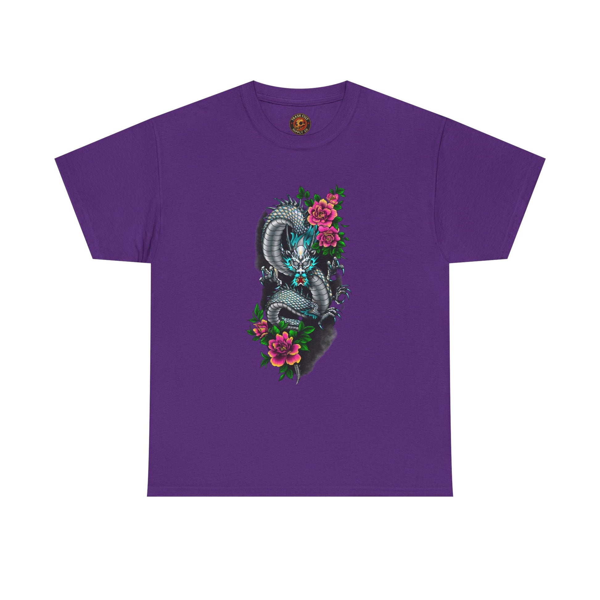 Mythic Dragon & Peonies Tattoo T-Shirt – Lara Davenport x Trash Cult Supply Co. Collab (Gildan 5000)