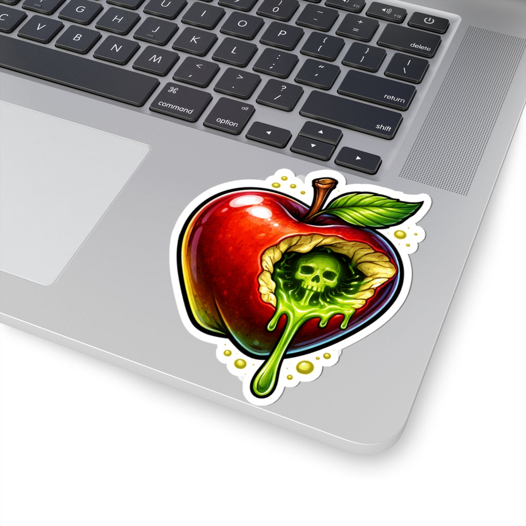 Poisoned Apple Kiss-Cut Sticker — Skull & Dripping Green Goo Design