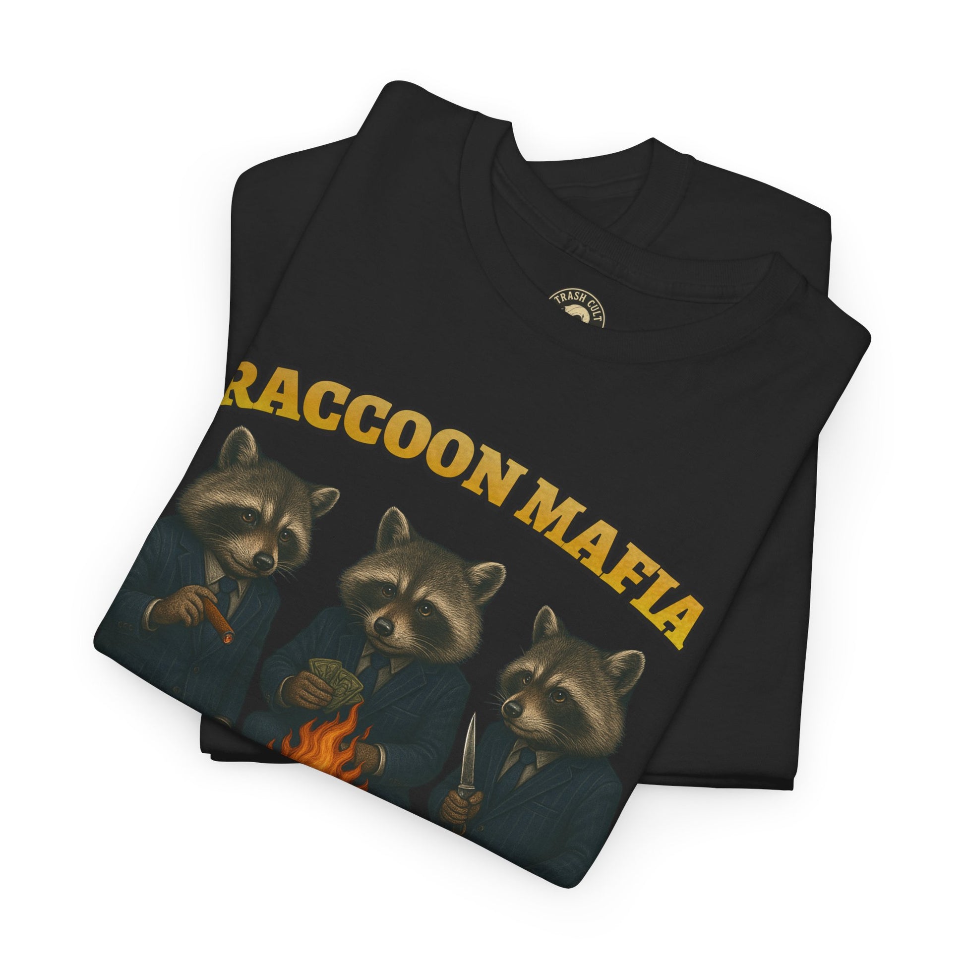 Raccoon Mafia T-Shirt – Realistic Gangster Raccoons in Suits | Trash Cult Supply Co | Gildan 5000