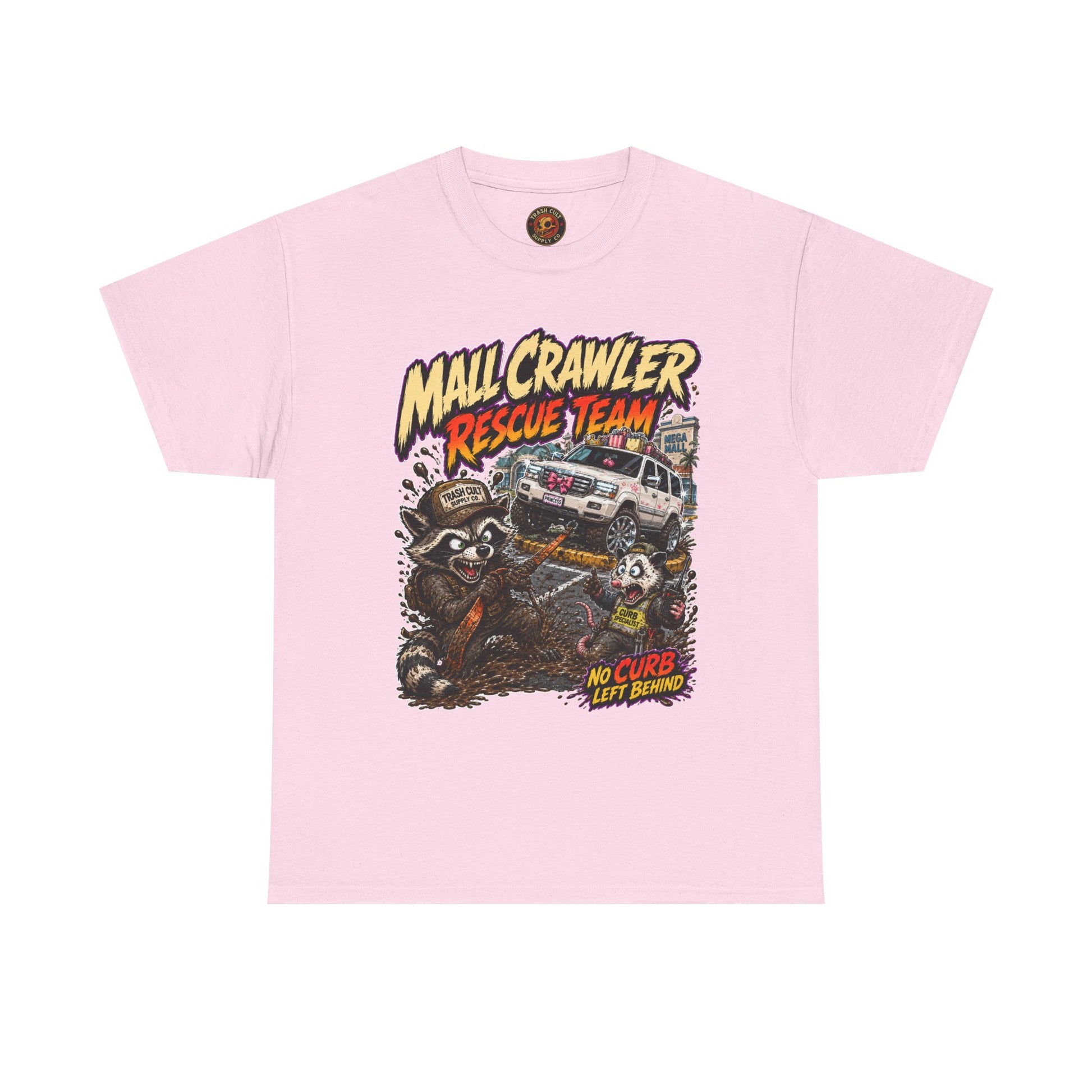 Mall Crawler Rescue Team T‑Shirt — Vintage Raccoon Rescue Graphic Tee (“No Curb Left Behind”)