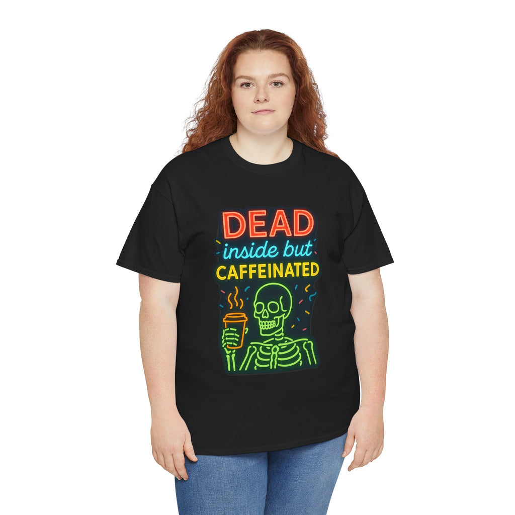 Unisex Skeleton Tee, Dead Inside But Caffeinated Shirt, Funny Graphic Tee, Halloween Gift, Coffee Lover Shirt, Quirky Humor Top