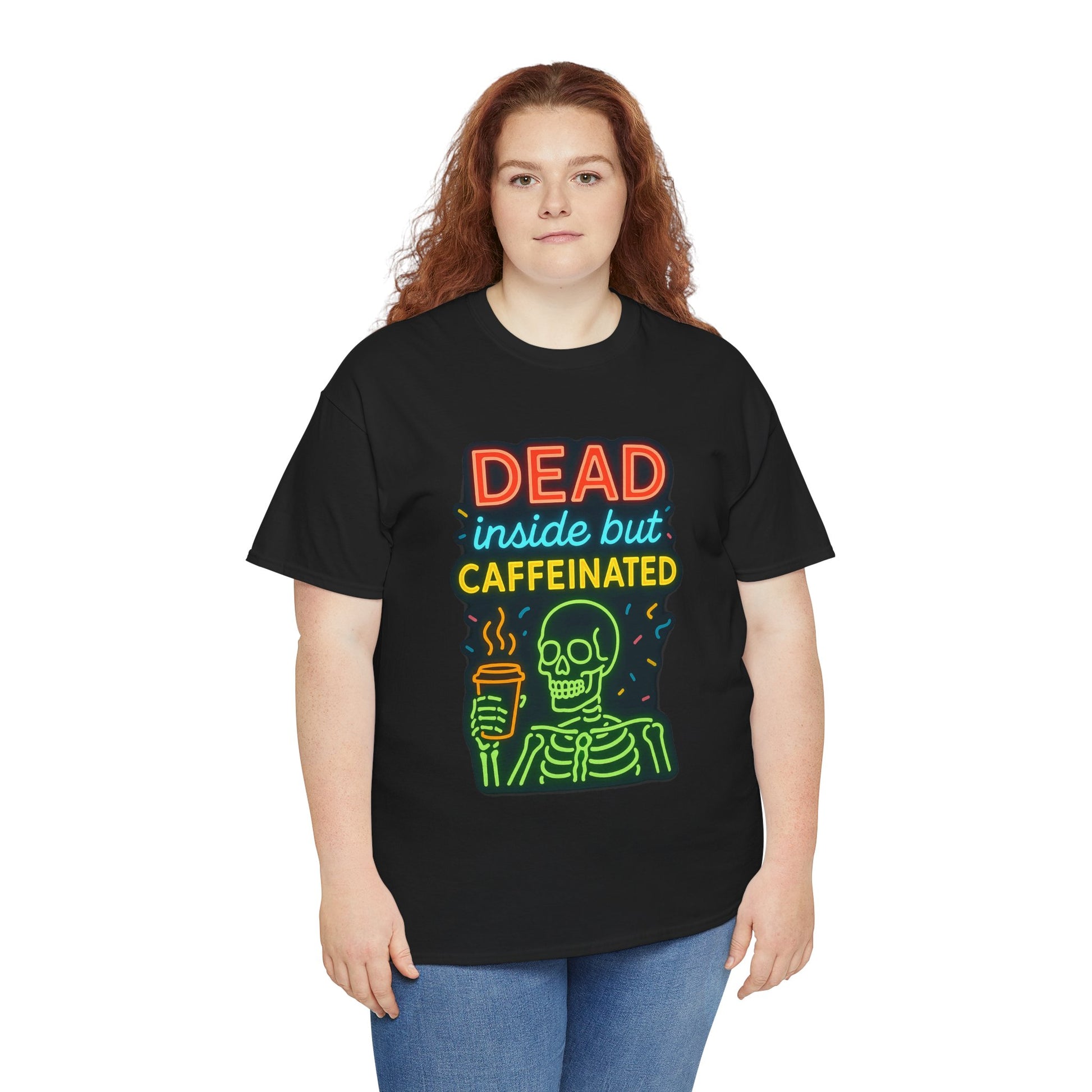 Unisex Skeleton Tee, Dead Inside But Caffeinated Shirt, Funny Graphic Tee, Halloween Gift, Coffee Lover Shirt, Quirky Humor Top