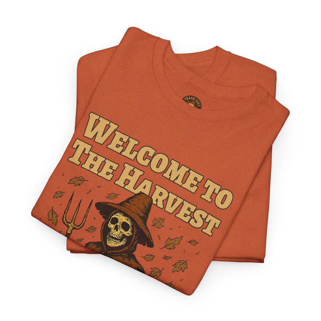 Eat the Rich Shirt – Welcome to the Harvest Skeleton Scarecrow Tee – Fall of Humanity Collection – Trash Cult Supply Co.