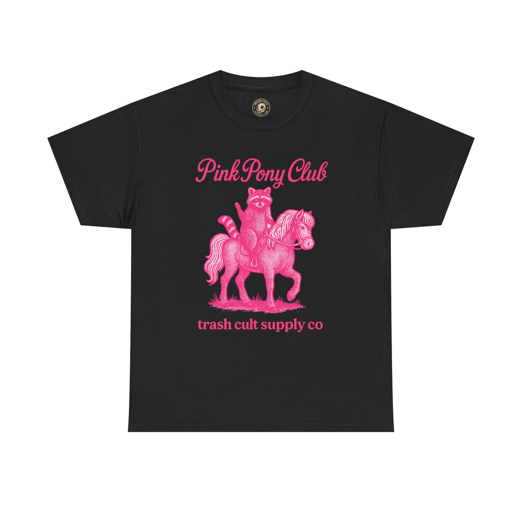 Pink Pony Club Raccoon Riding Pony Shirt – Vintage Hot Pink Halftone Tee by Trash Cult Supply Co
