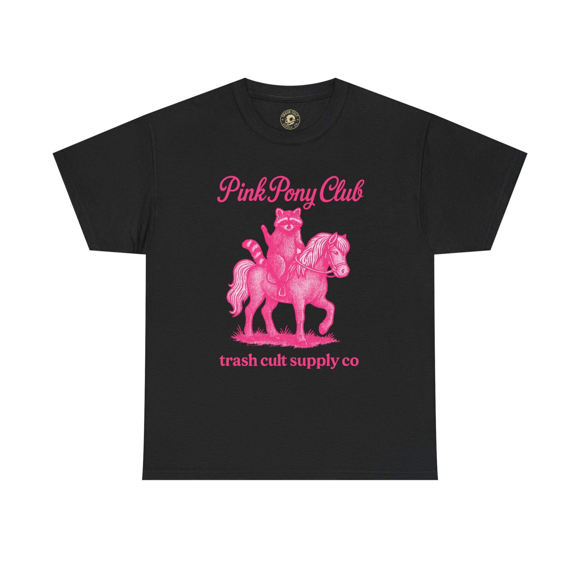 Pink Pony Club Raccoon Riding Pony Shirt – Vintage Hot Pink Halftone Tee by Trash Cult Supply Co