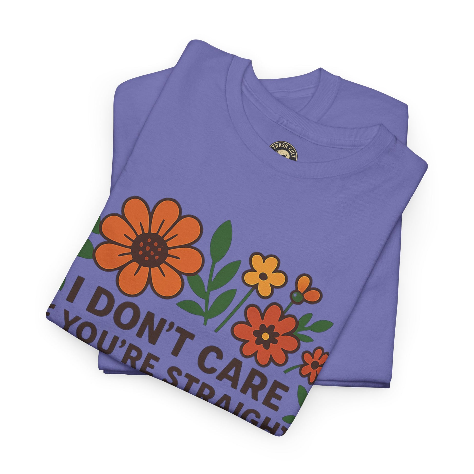 “I Don’t Care If You’re Straight” Funny Floral Shirt – LGBTQ+ Ally Tee – Bold Statement Graphic – Gildan 5000