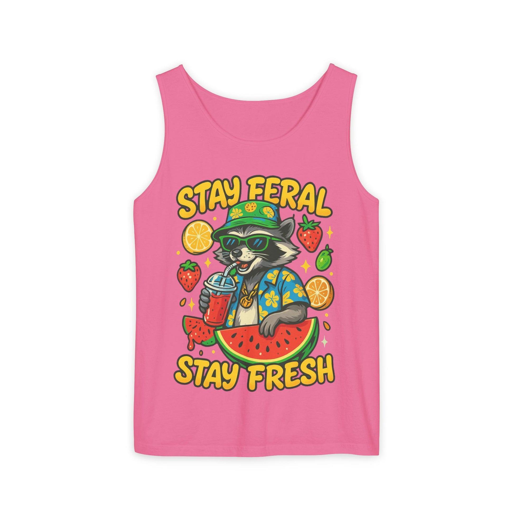 Stay Feral Stay Fresh Tank Top, Summer Apparel, Unisex Graphic Tee, Beachwear, Fun Gift for Animal Lovers