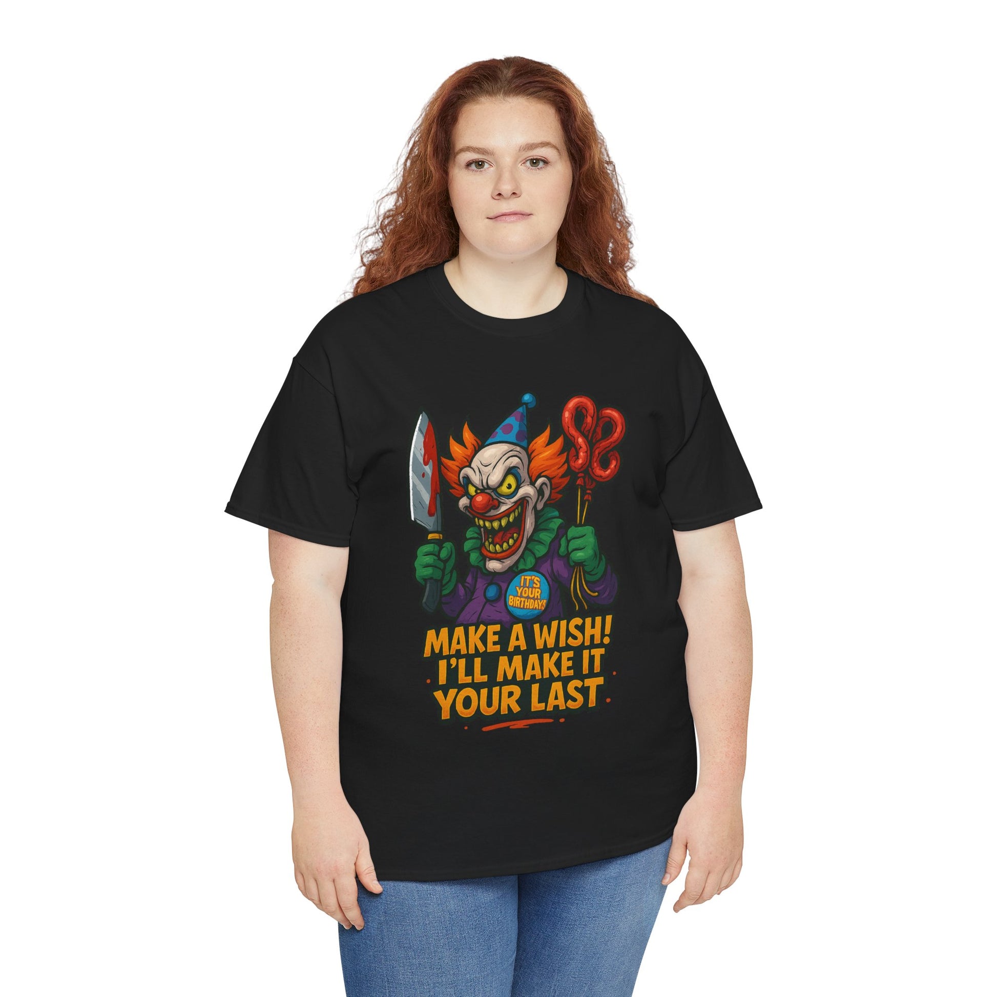 Creepy Clown Tee - Halloween Costume Shirt, Unisex Heavy Cotton Tee, Spooky Graphic Tee, Gag Gift, Horror Fan Apparel